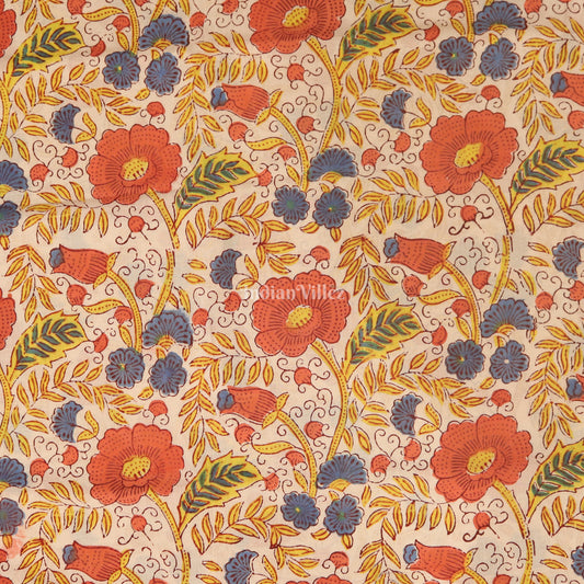 Flower Dali Theme Hand Block Printed Cotton Fabric