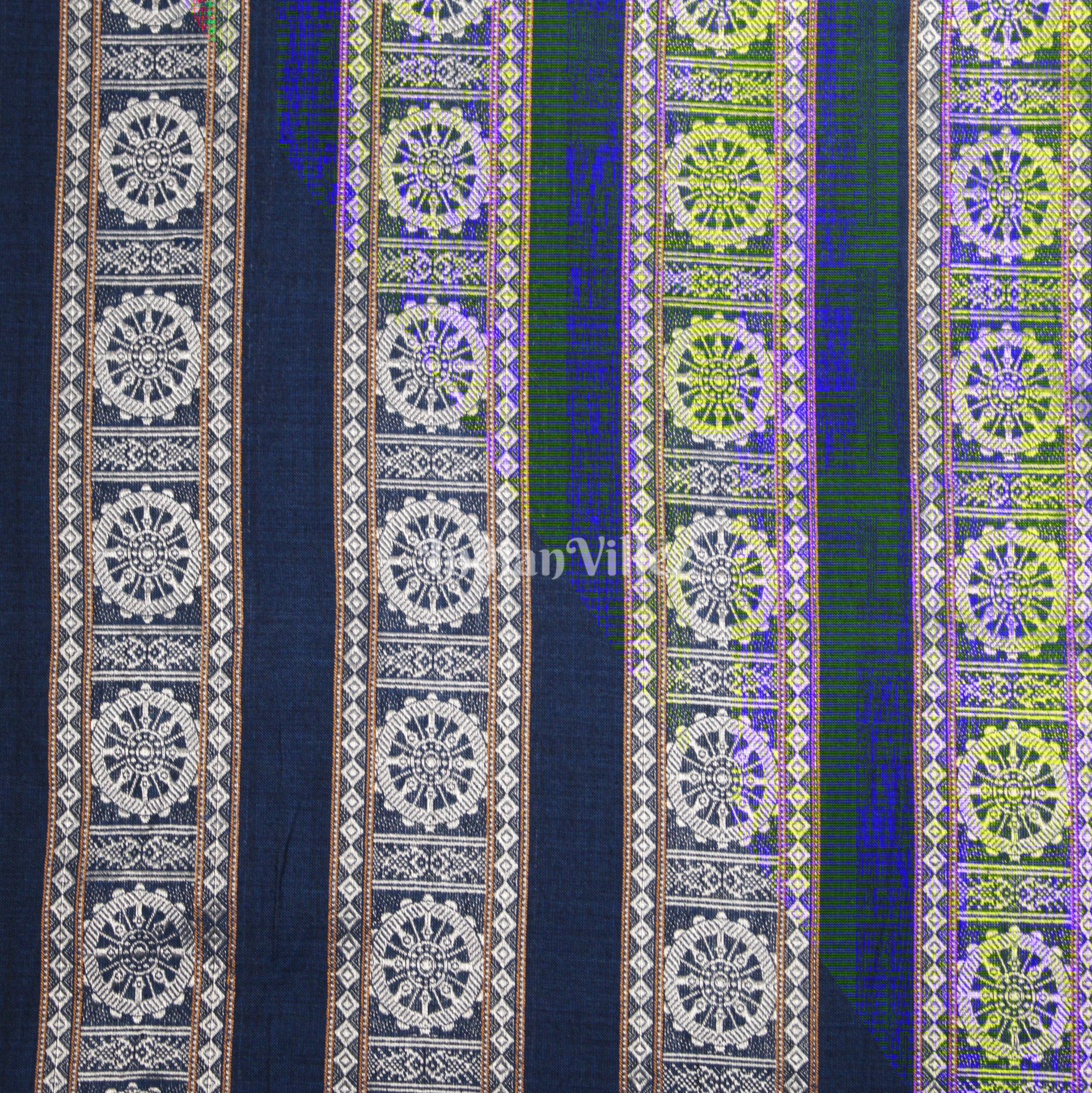 Sky Blue Konark Chakra Theme Odisha Ikat Cotton Fabric