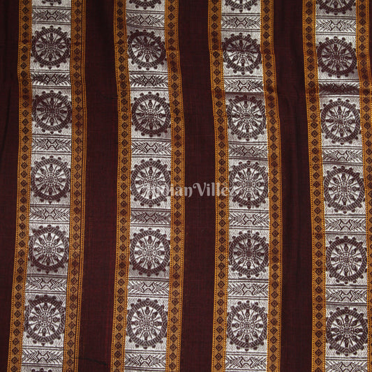 Red Konark Chakra Theme Odisha Ikat Cotton Fabric