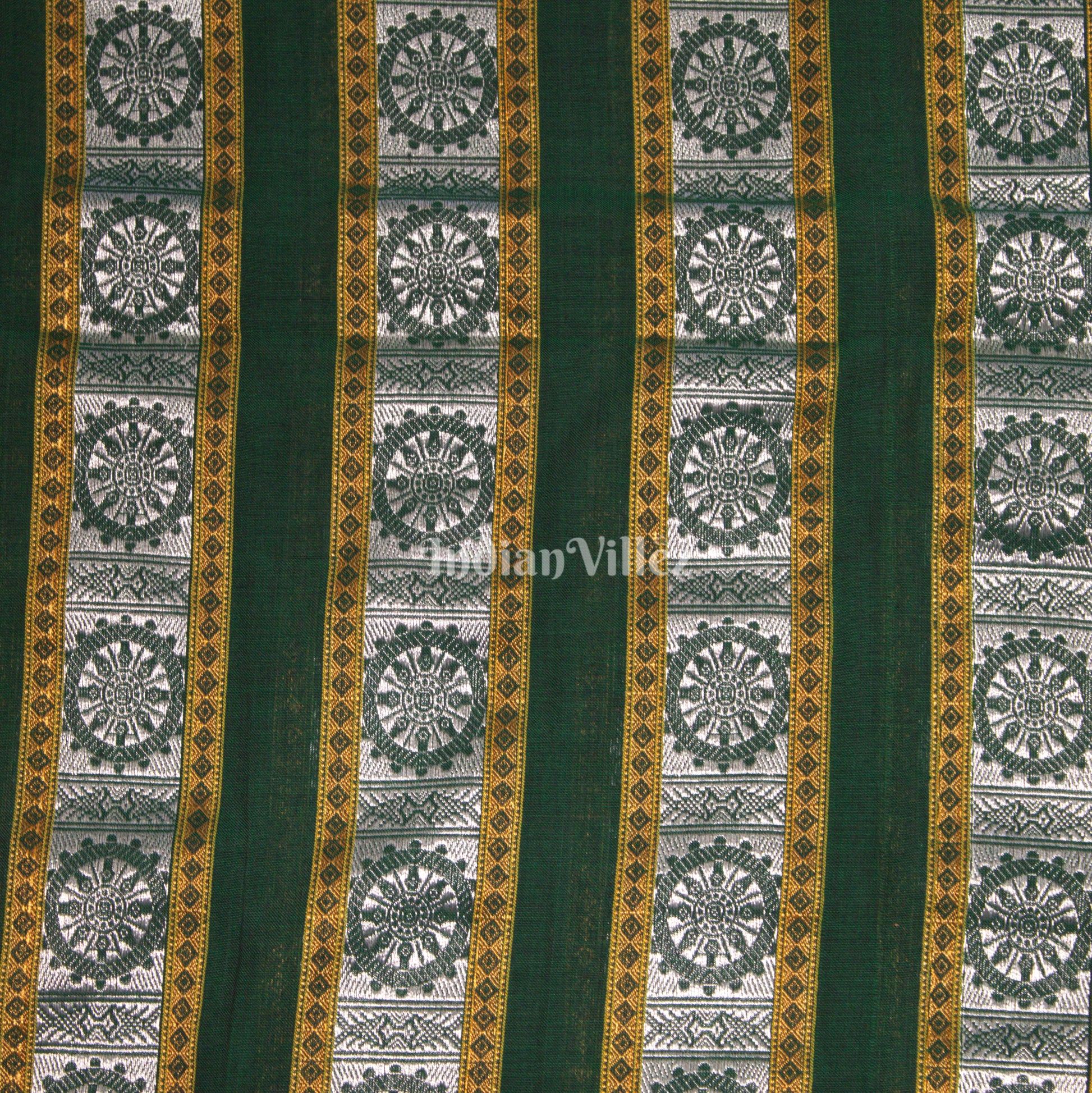 Green Konark Chakra Theme Odisha Ikat Cotton Fabric