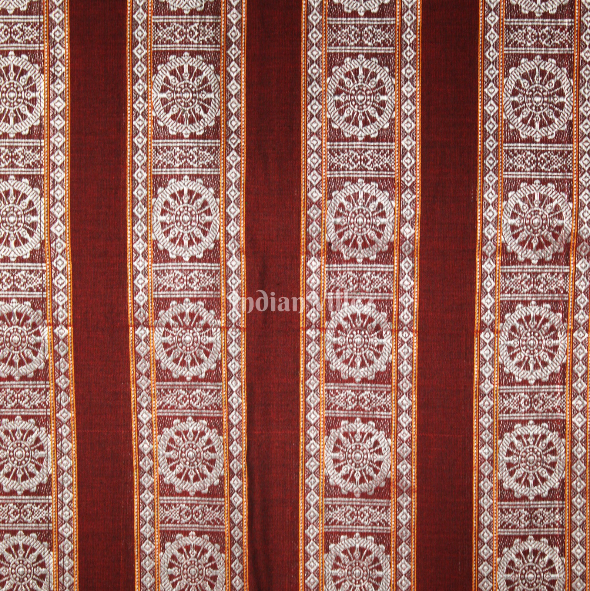 Maroon Konark Chakra Theme Odisha Ikat Cotton Fabric