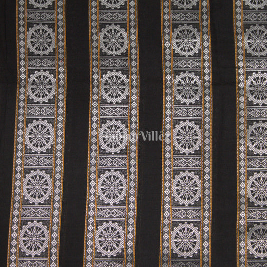 Black Konark Chakra Theme Odisha Ikat Cotton Fabric