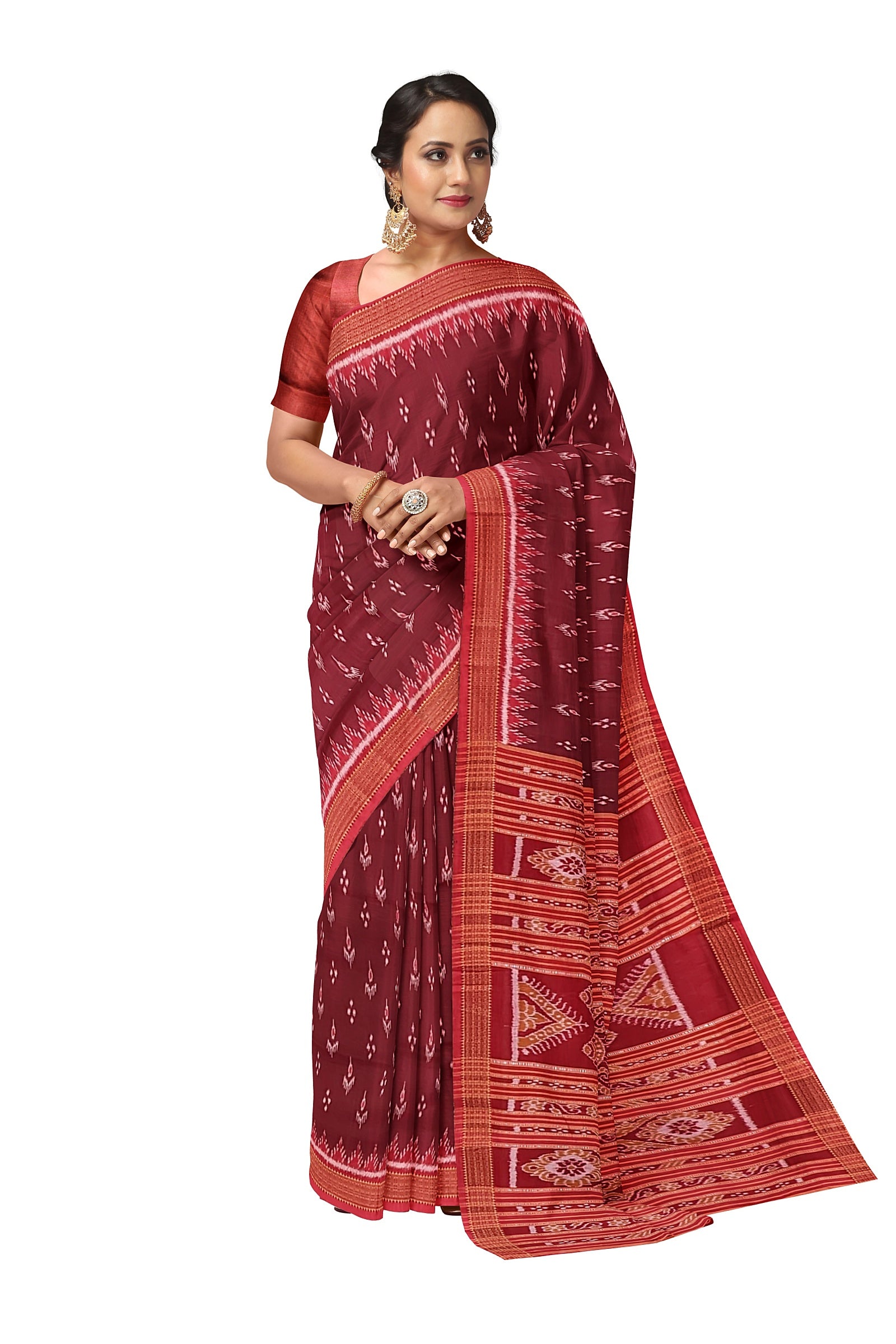 Maroon Red Mayur Chandrika Odisha Ikat Khandua Silk Saree