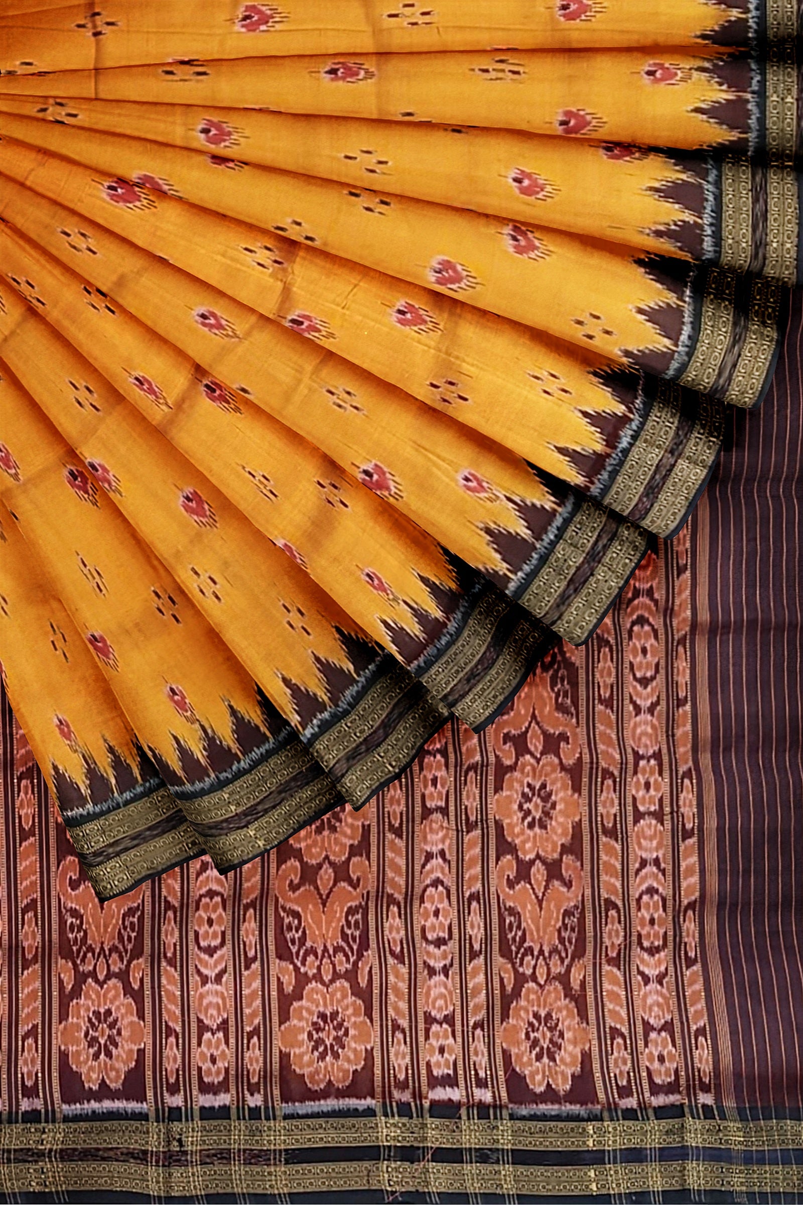 Yellow Mayur Chandrika Khandua Silk Saree