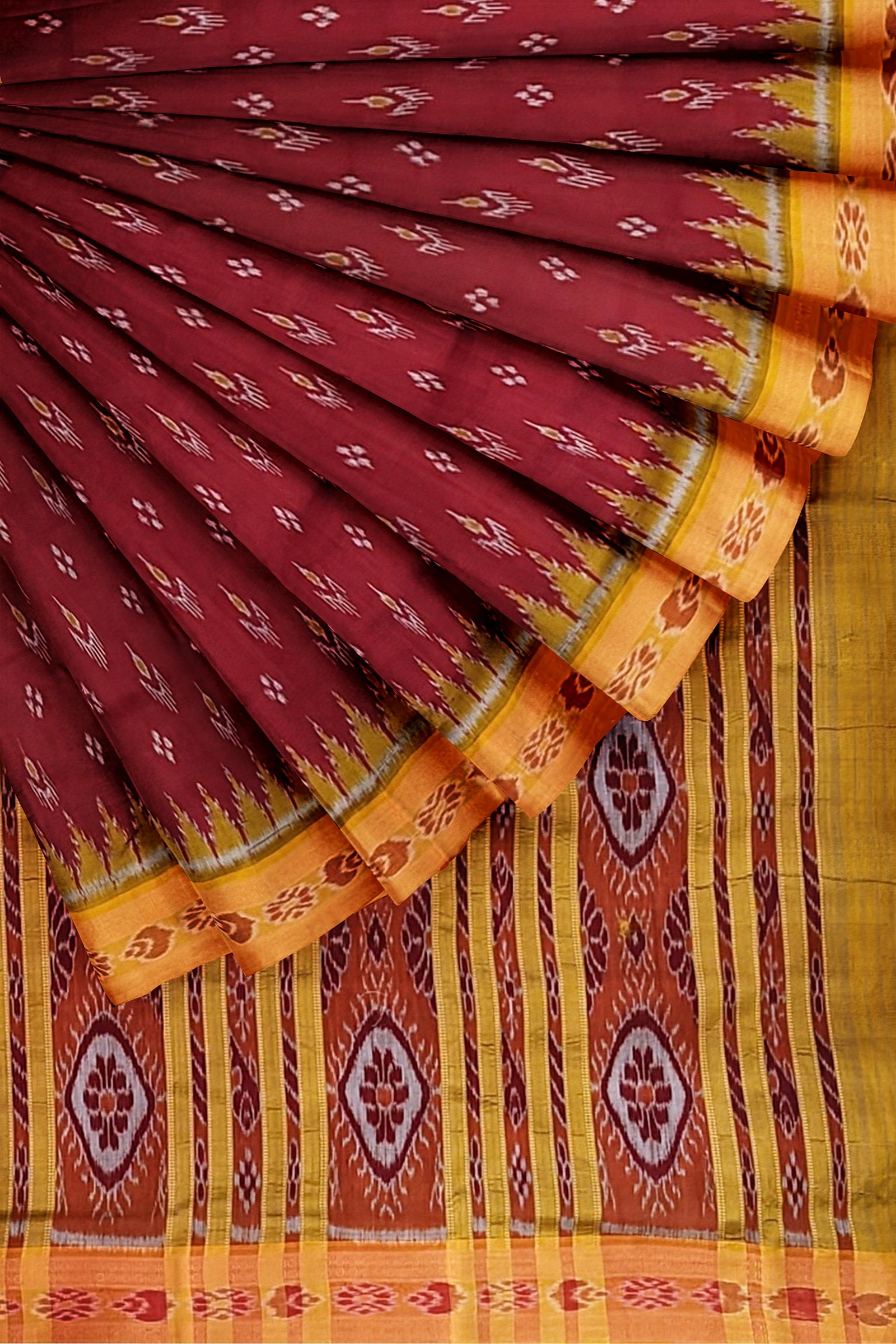 Red Yellow Mayur Chandrika Khandua Silk Saree