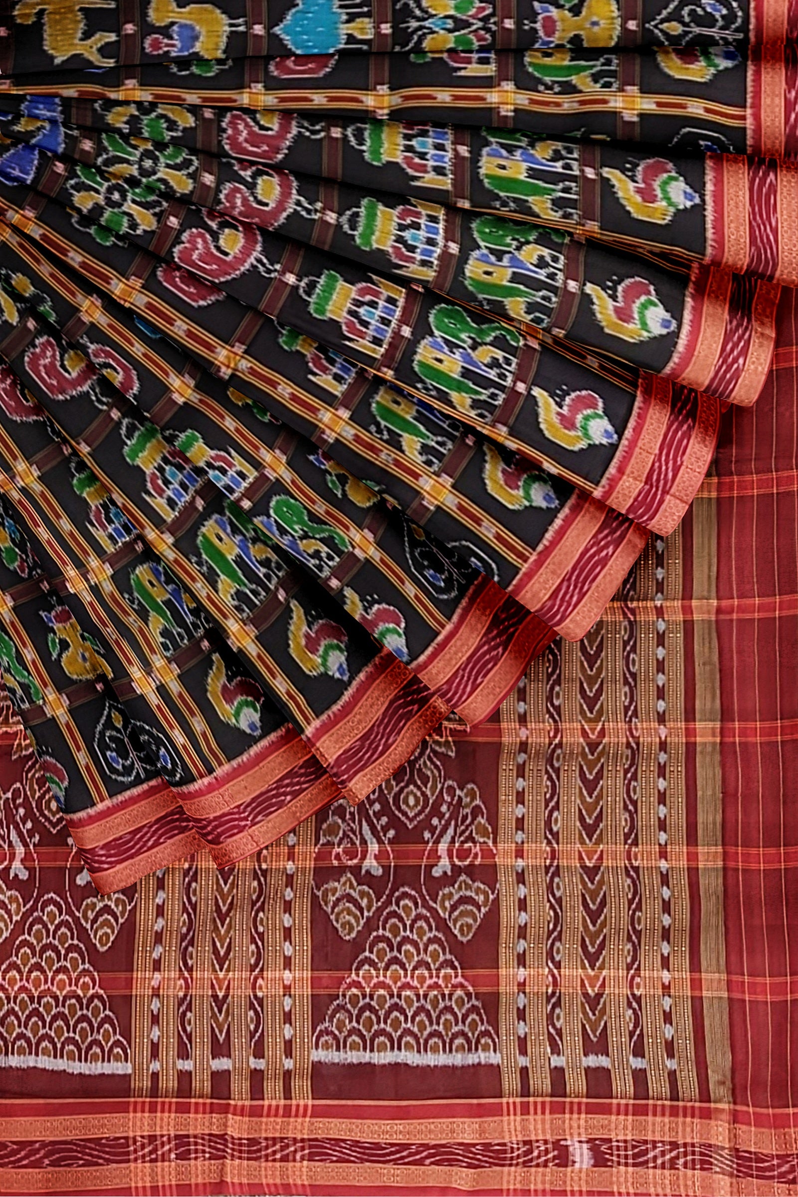 Red Black Nabakothi Odisha Ikat Khandua Silk Saree