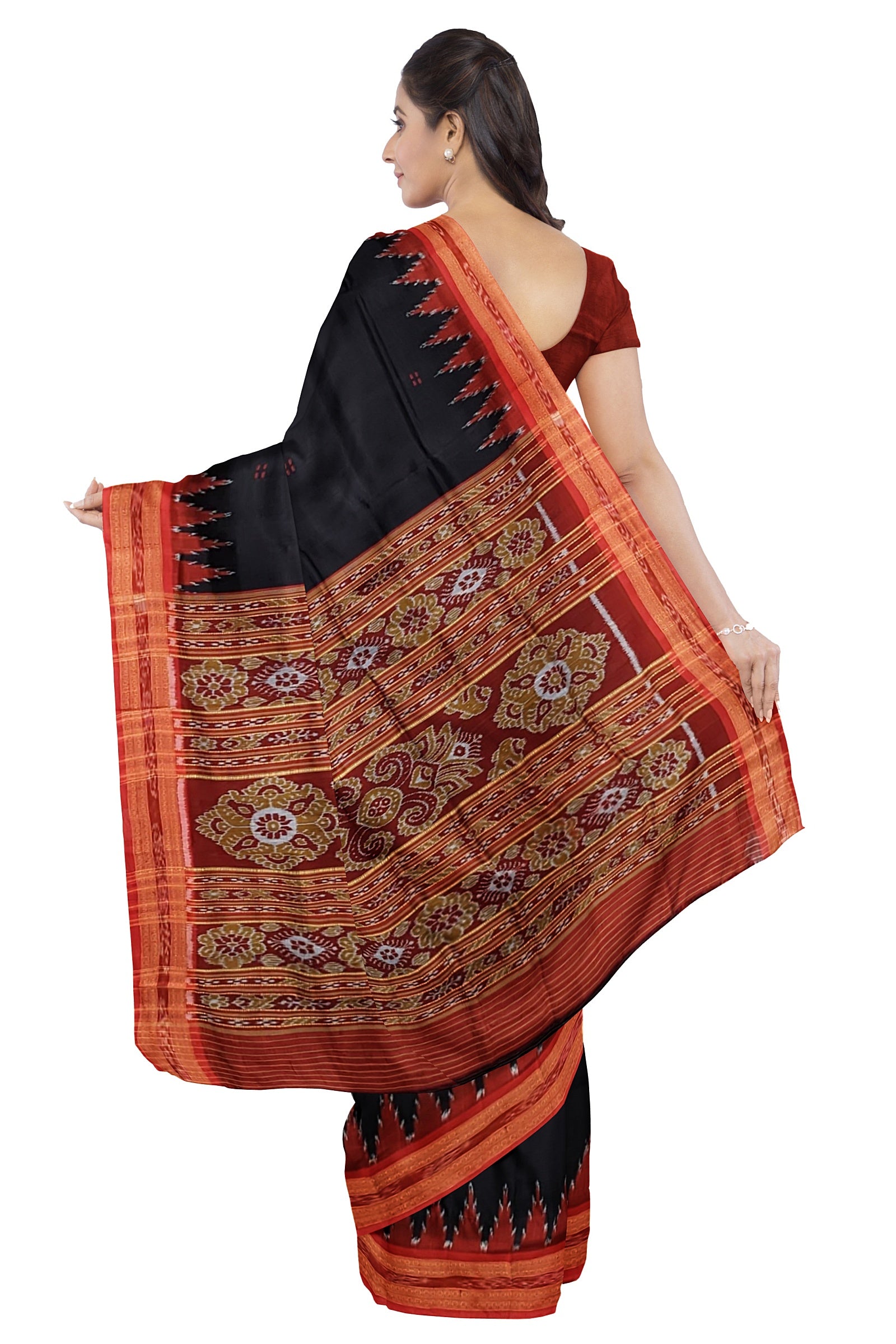 Black Butta design Odisha Ikat Khandua Silk Saree