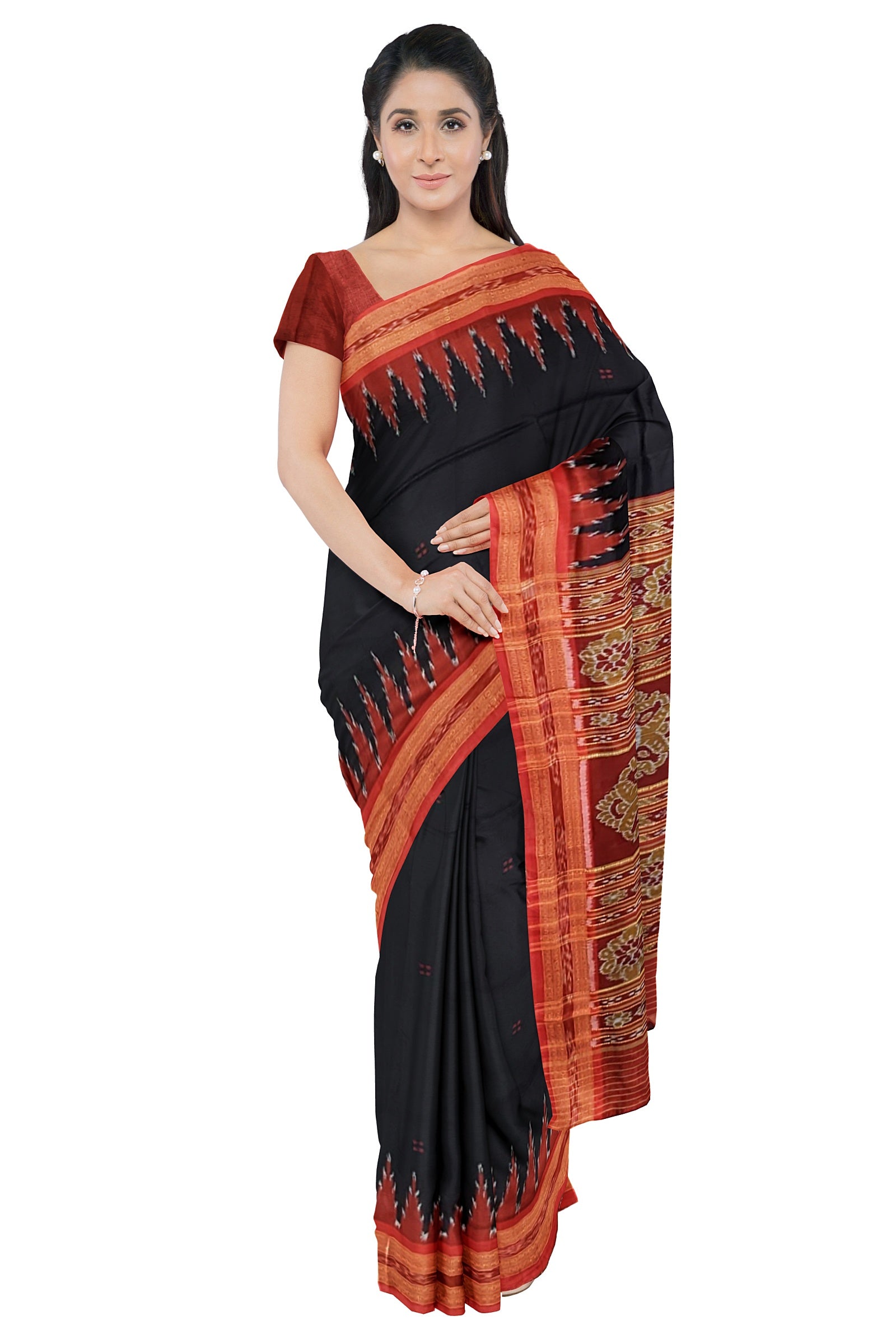 Black Butta design Odisha Ikat Khandua Silk Saree