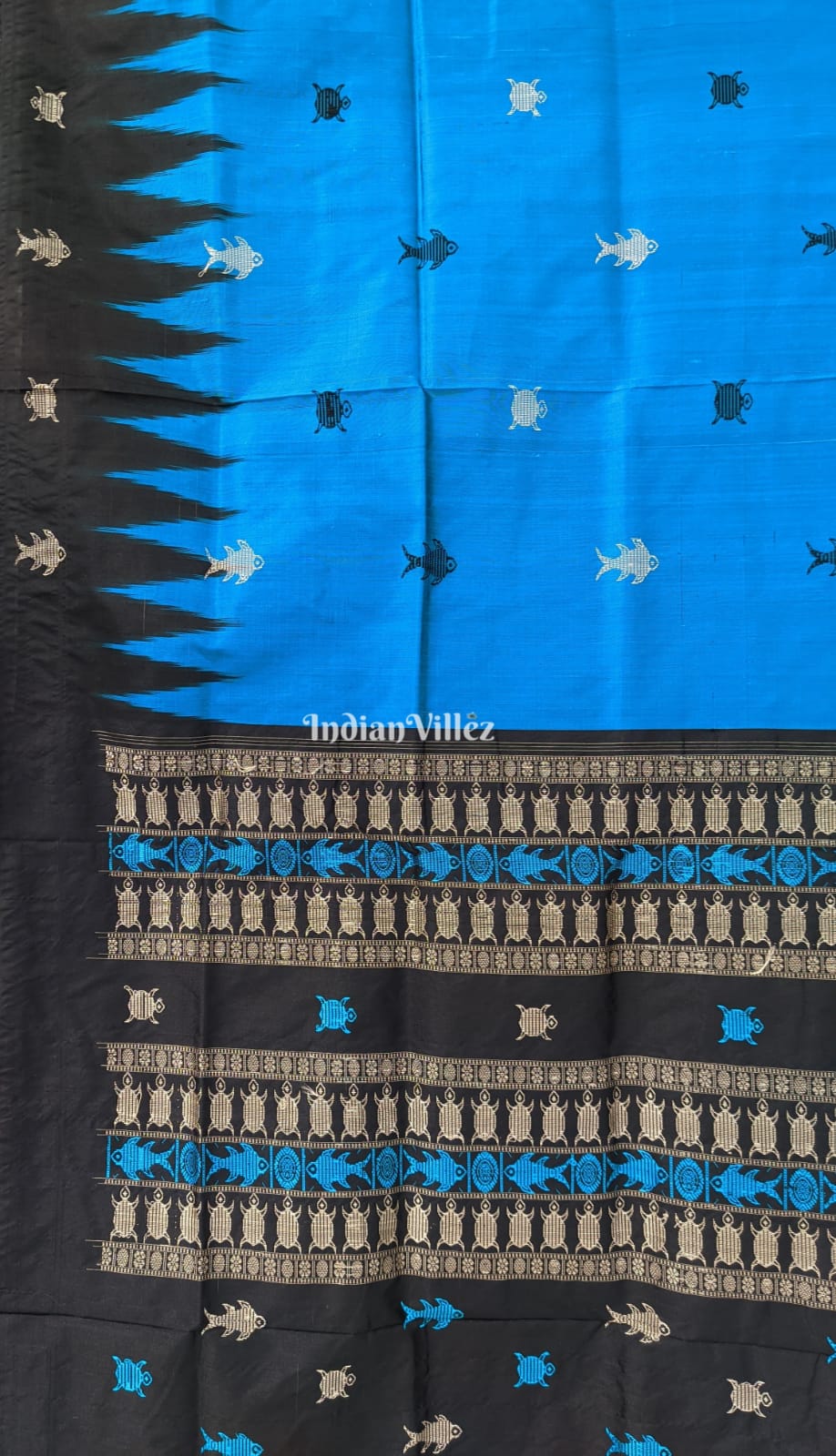 Azure Blue Habaspuri Contemporary Sambalpuri Bomkai Silk Saree