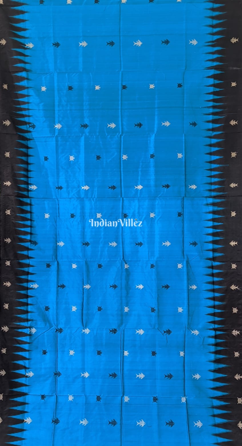 Azure Blue Habaspuri Contemporary Sambalpuri Bomkai Silk Saree