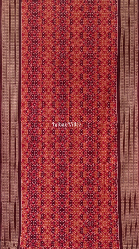 Brick Red Base Flower Design Sambalpuri Pure Cotton Saree