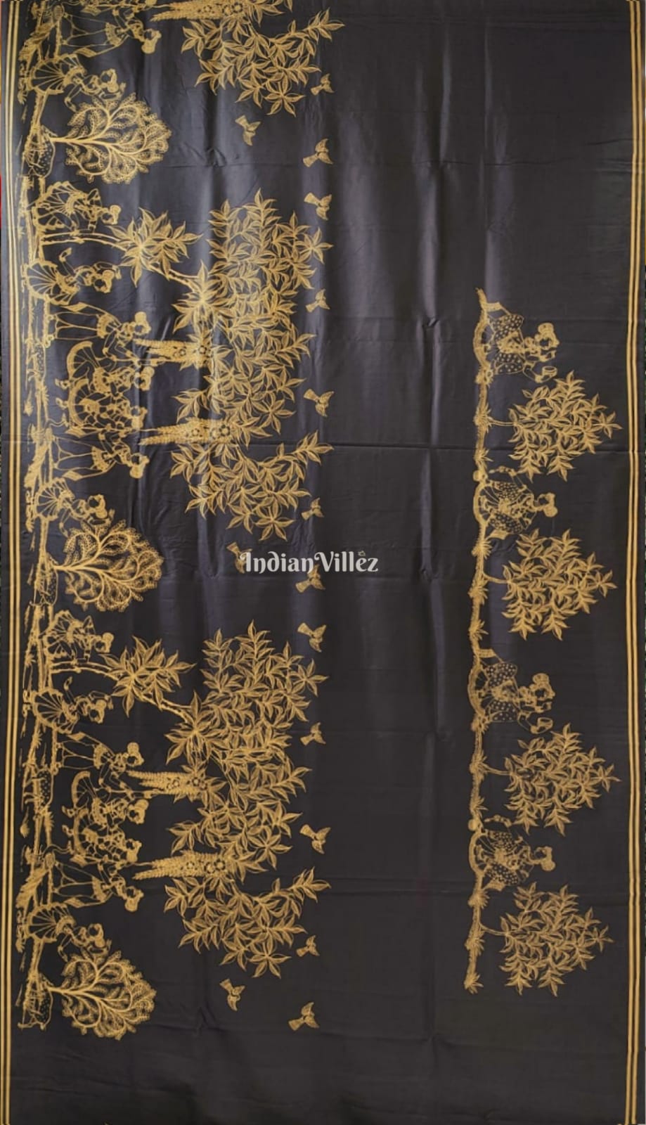 Black Single Line Pattachitra Saree