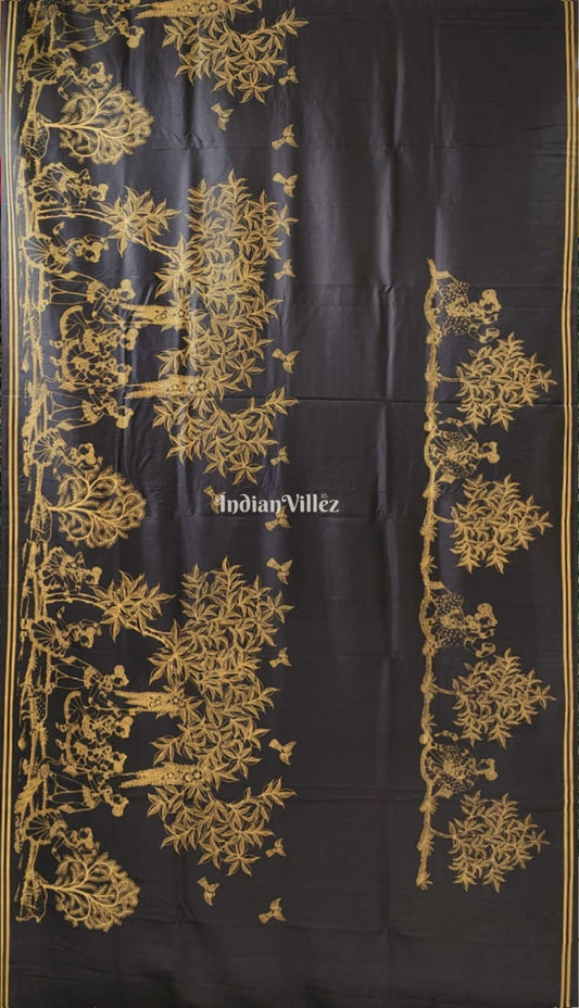 Black Single Line Pattachitra Saree