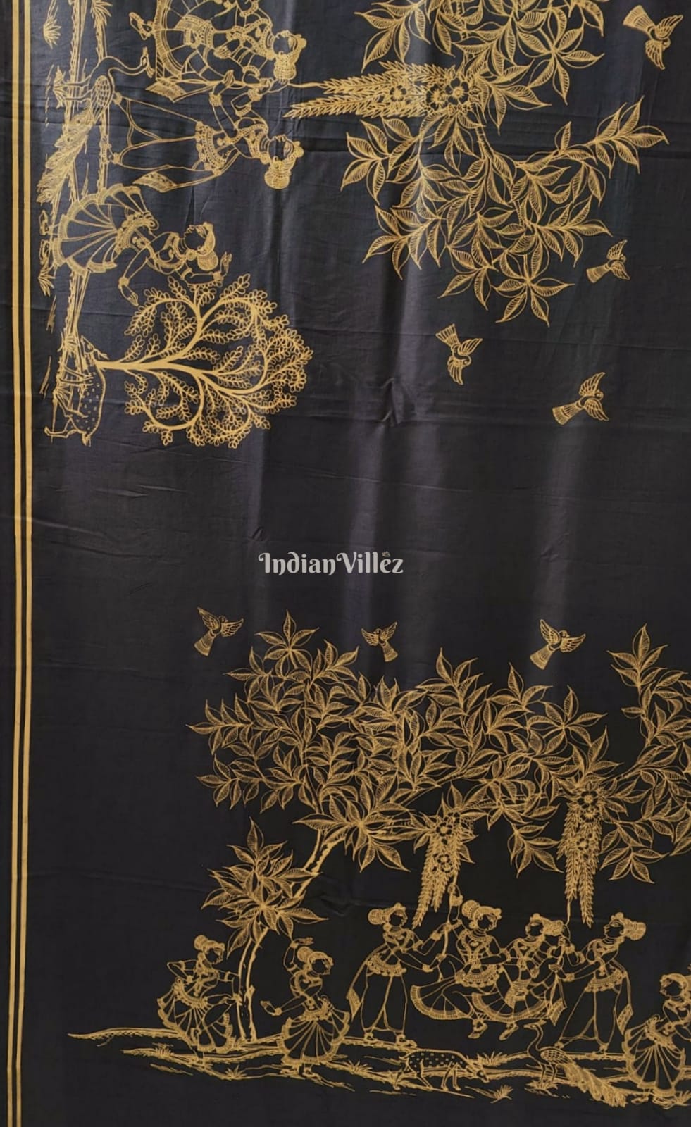 Black Single Line Pattachitra Saree