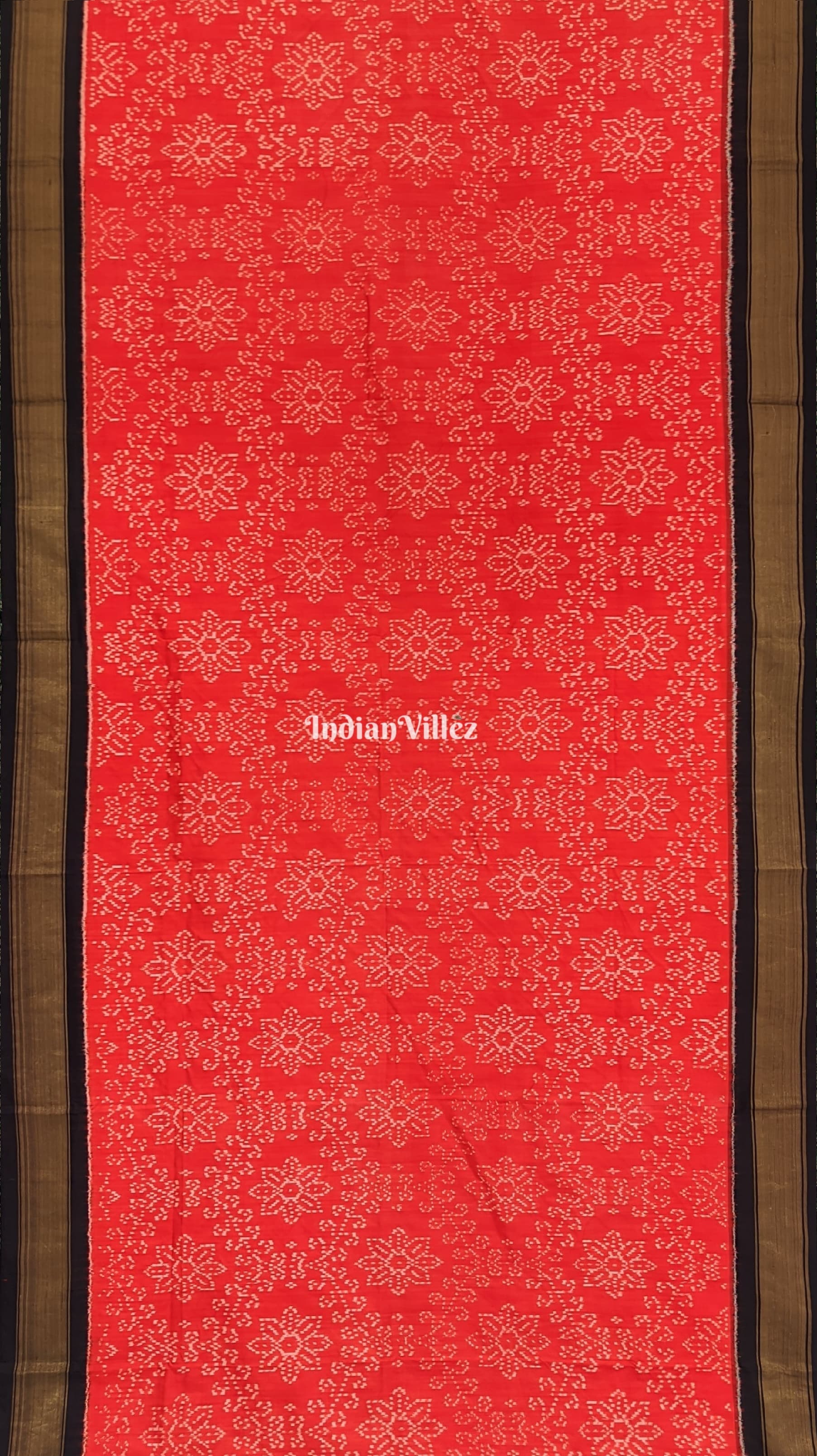 Orange Floral Design Pochampally Ikat Silk Saree