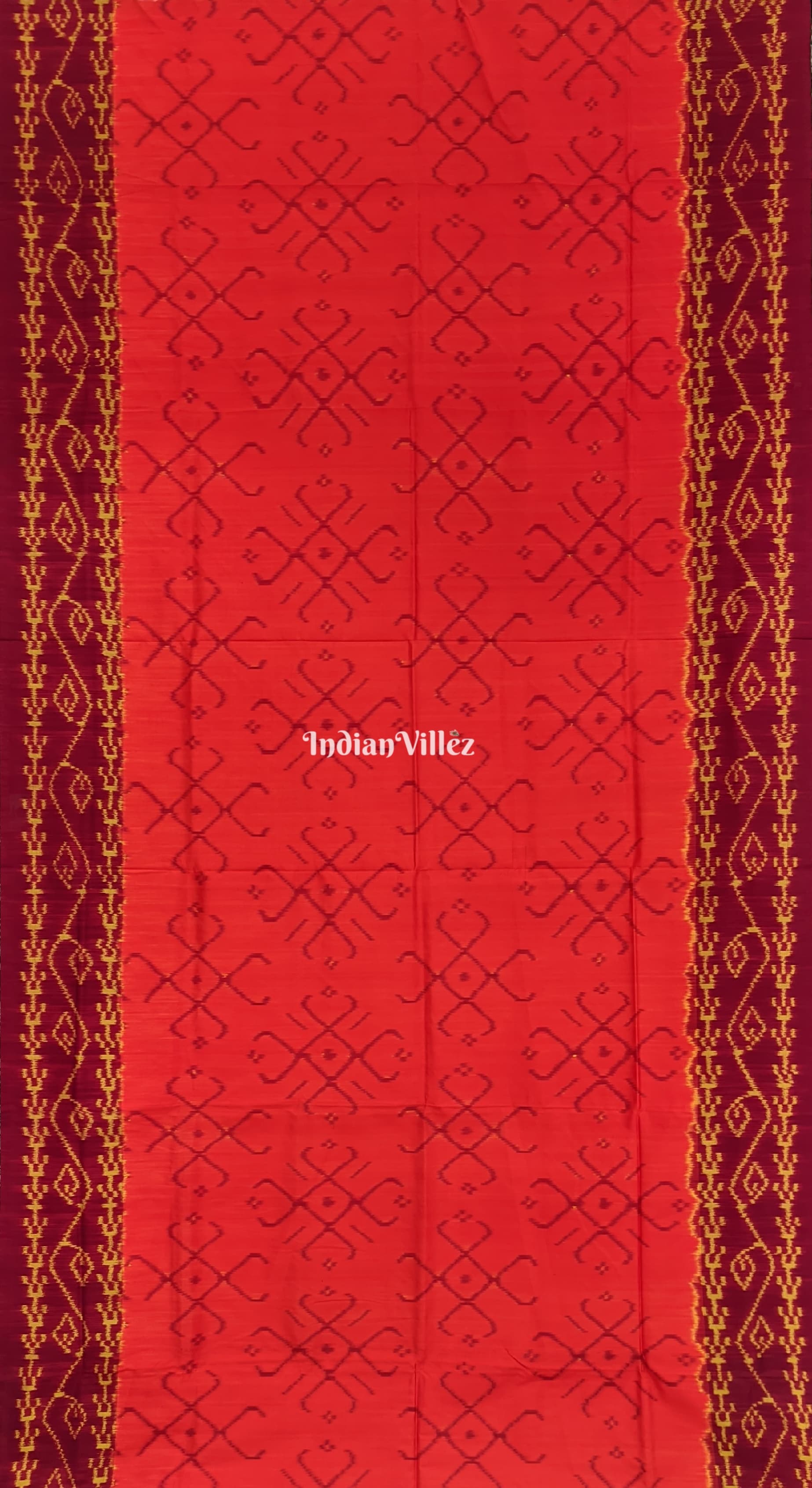 Orange maroon border Pochampally Ikat Silk Saree