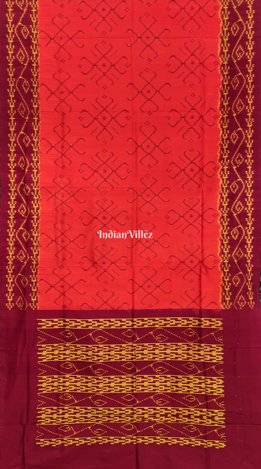 Orange maroon border Pochampally Ikat Silk Saree