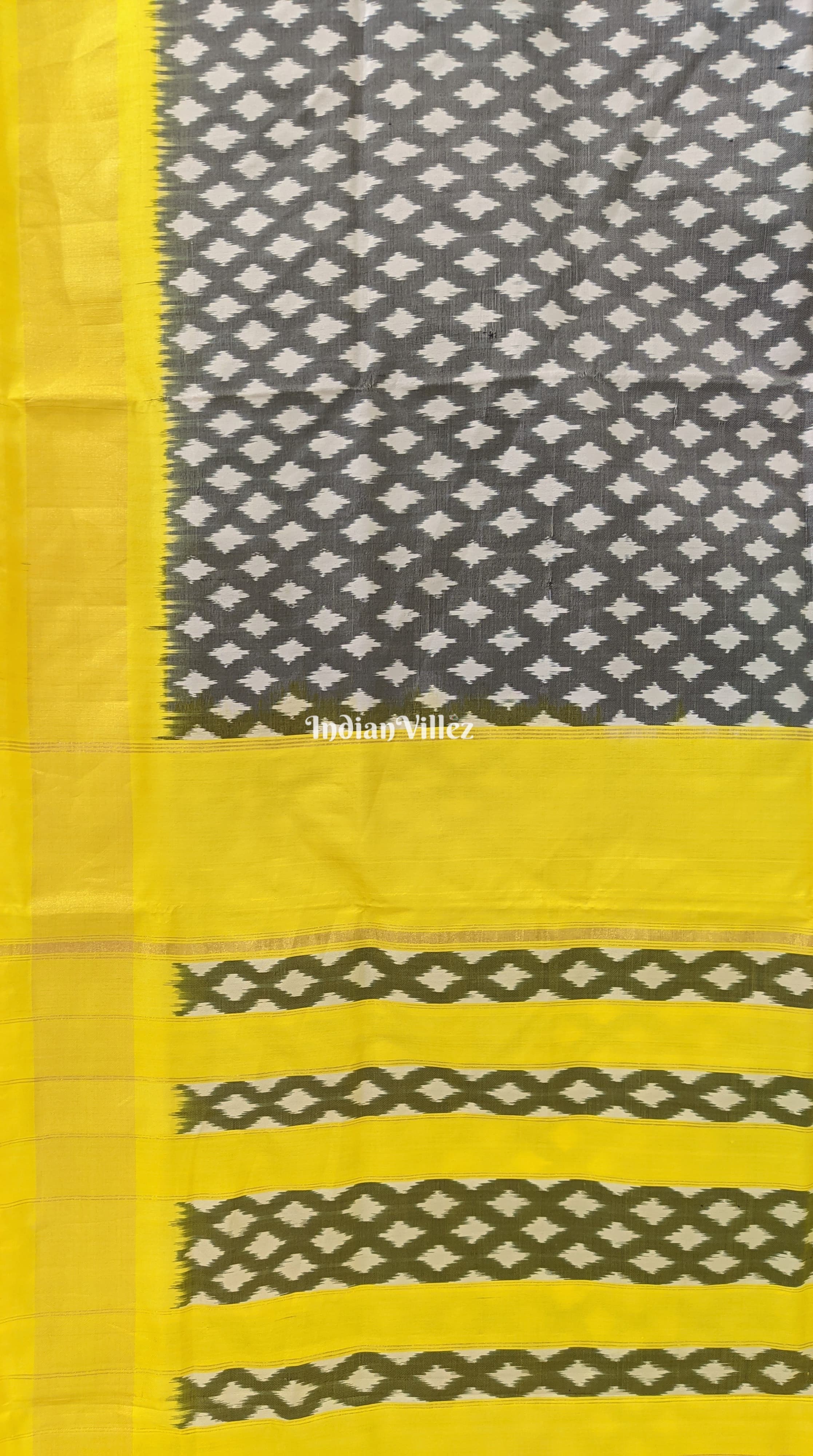 Jet Black Yellow Border Pochampally Ikat Silk Saree