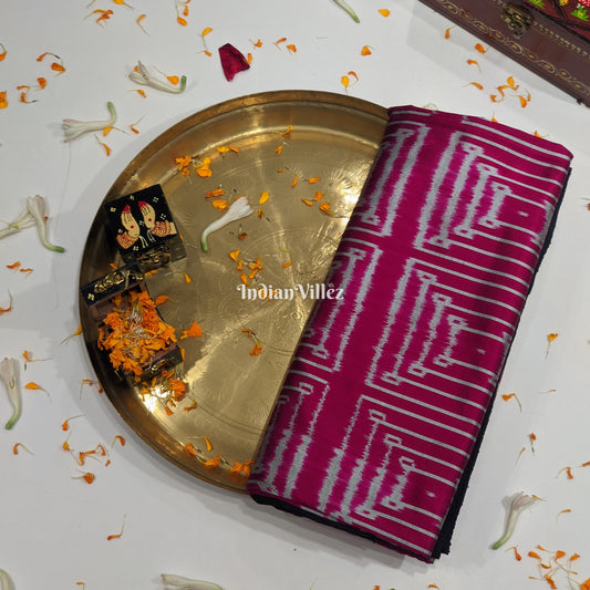 Dark Pink with Black Border Pochampally Ikat Silk Saree