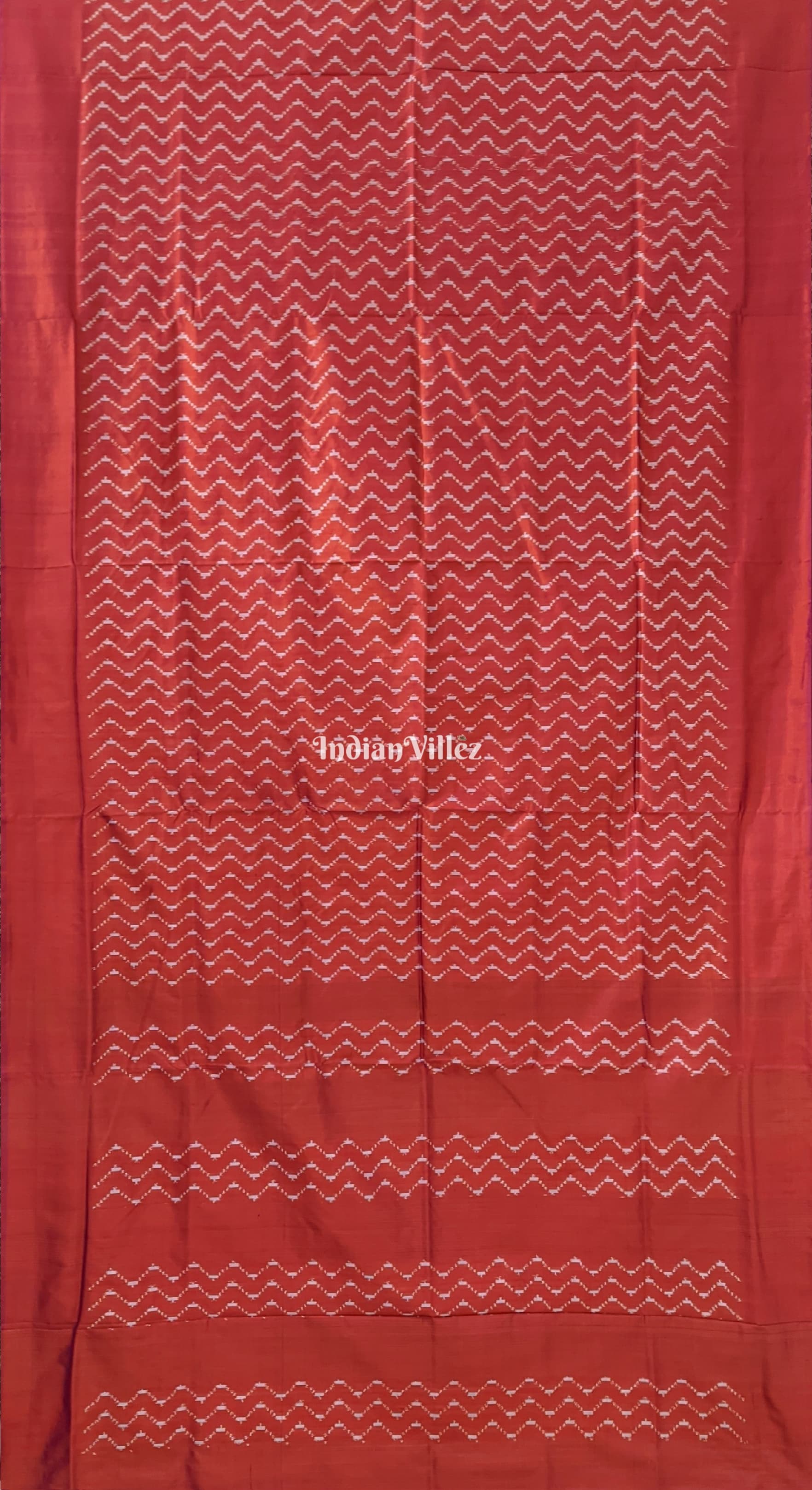 Deep Orange Pochampally Ikat Silk Saree