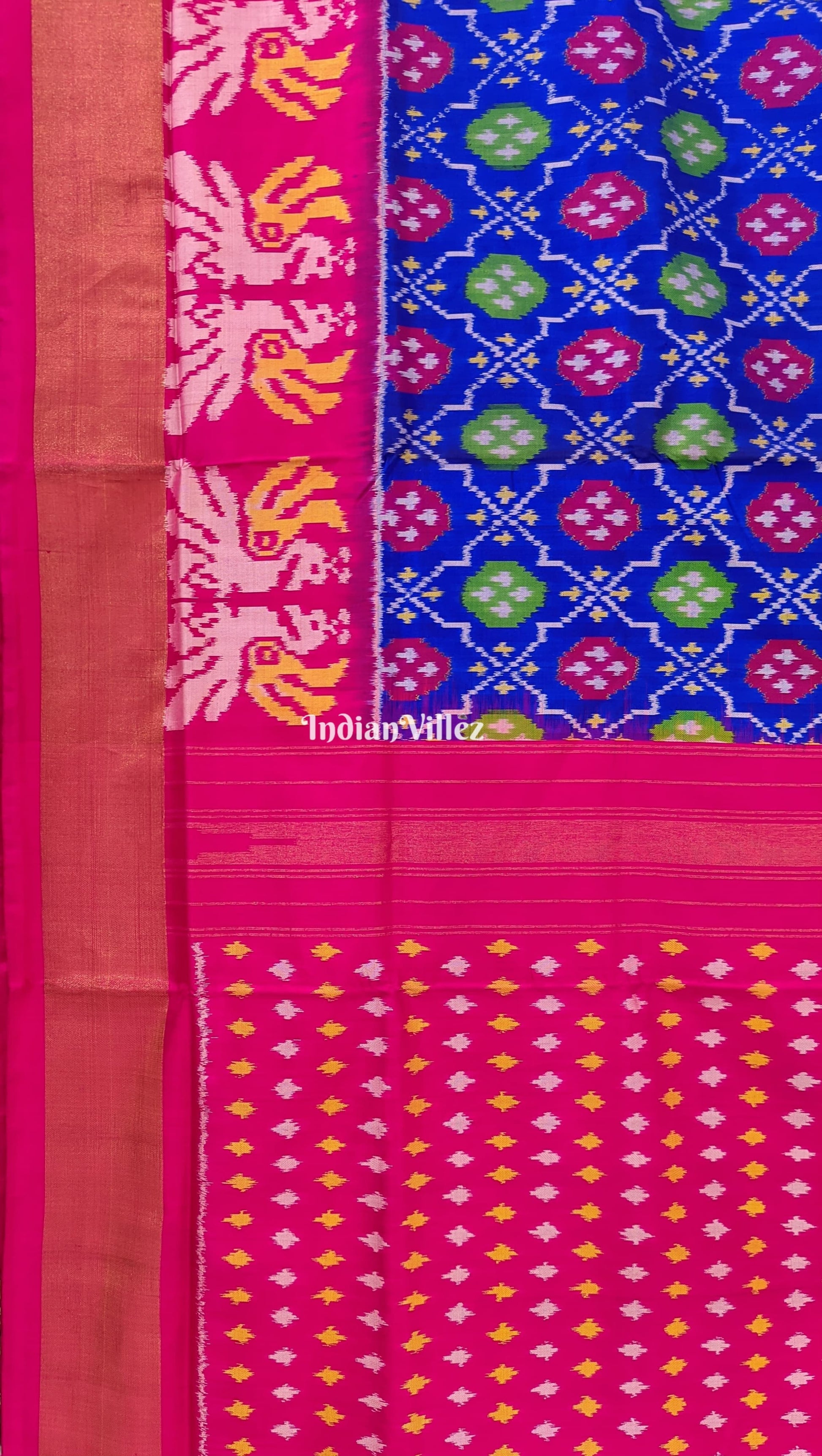 Blue Colour With Pink Anchal Pochampally Ikat Silk Saree