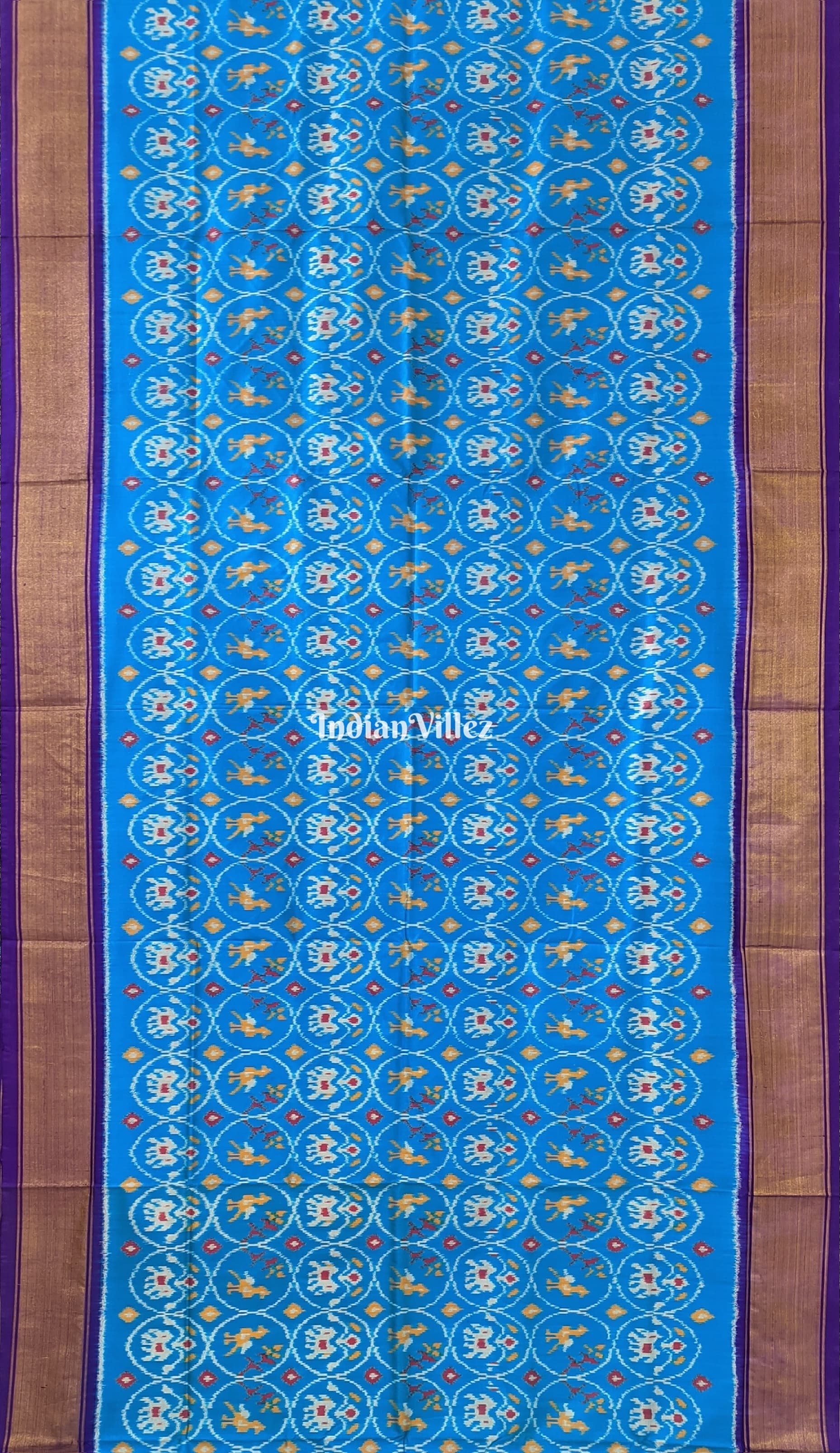 Sky Blue With Elephant Theam Pochampally Ikat Silk Saree