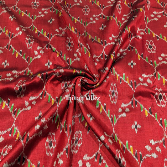 Red with Flower Dali Theme Handloom Silk Ikat Fabric