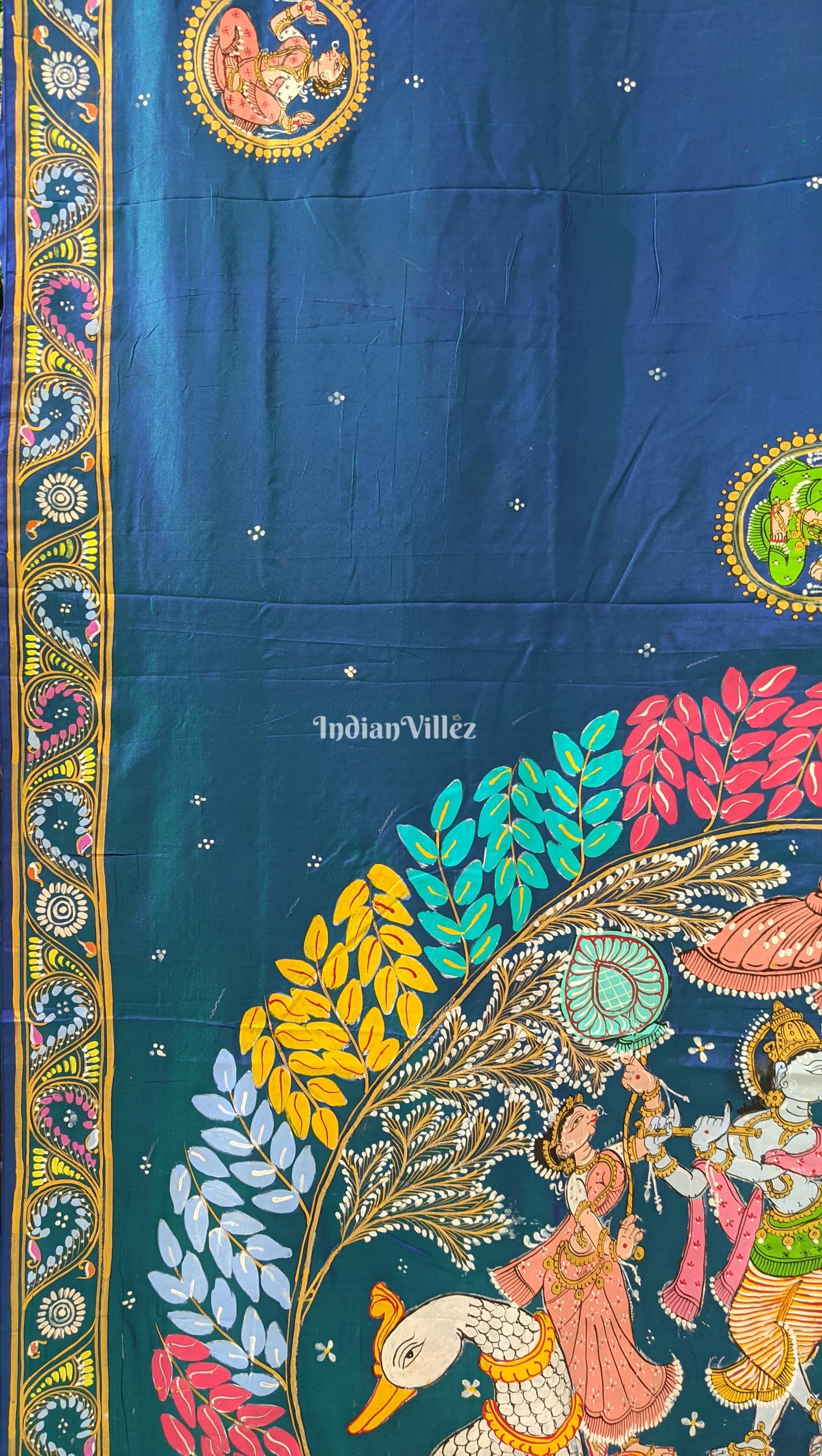 Radha Krishna Pattachitra Art on Black Pure Mulberry Silk Saree