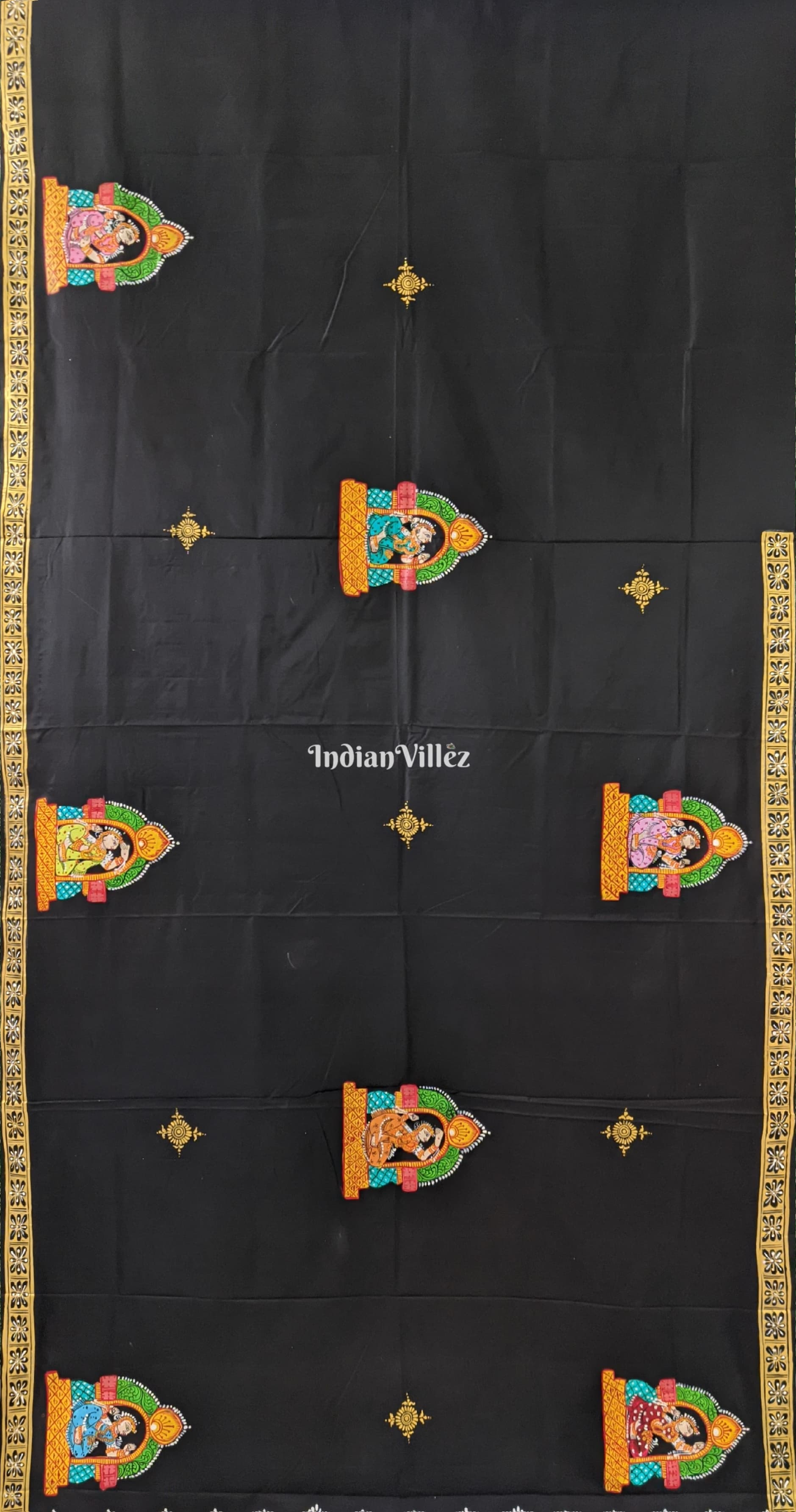 Black Black Elephant & Shringar Ras Pattachitra Silk Saree