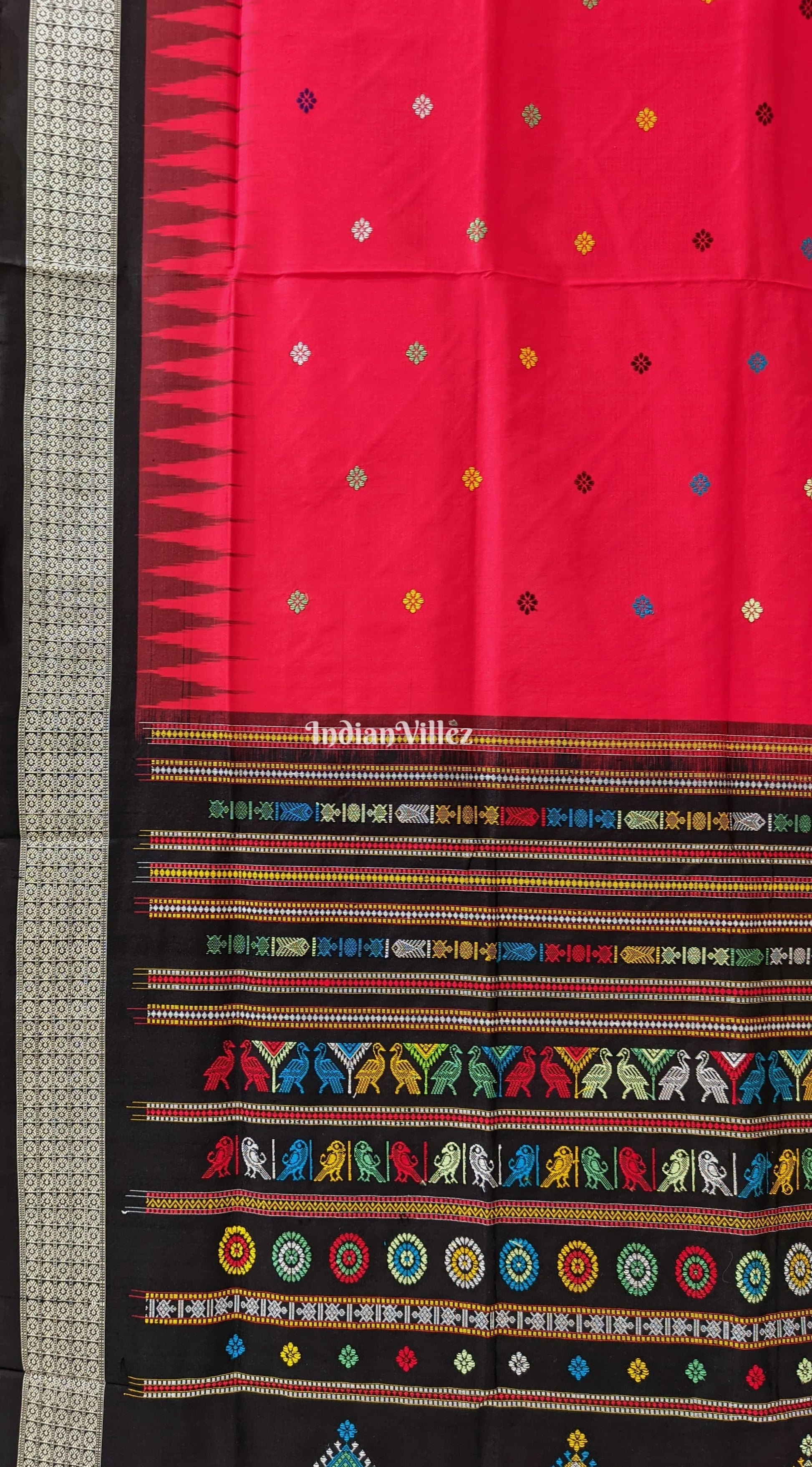 Red Black Dolabedi Sambalpuri Bomkai Silk Saree