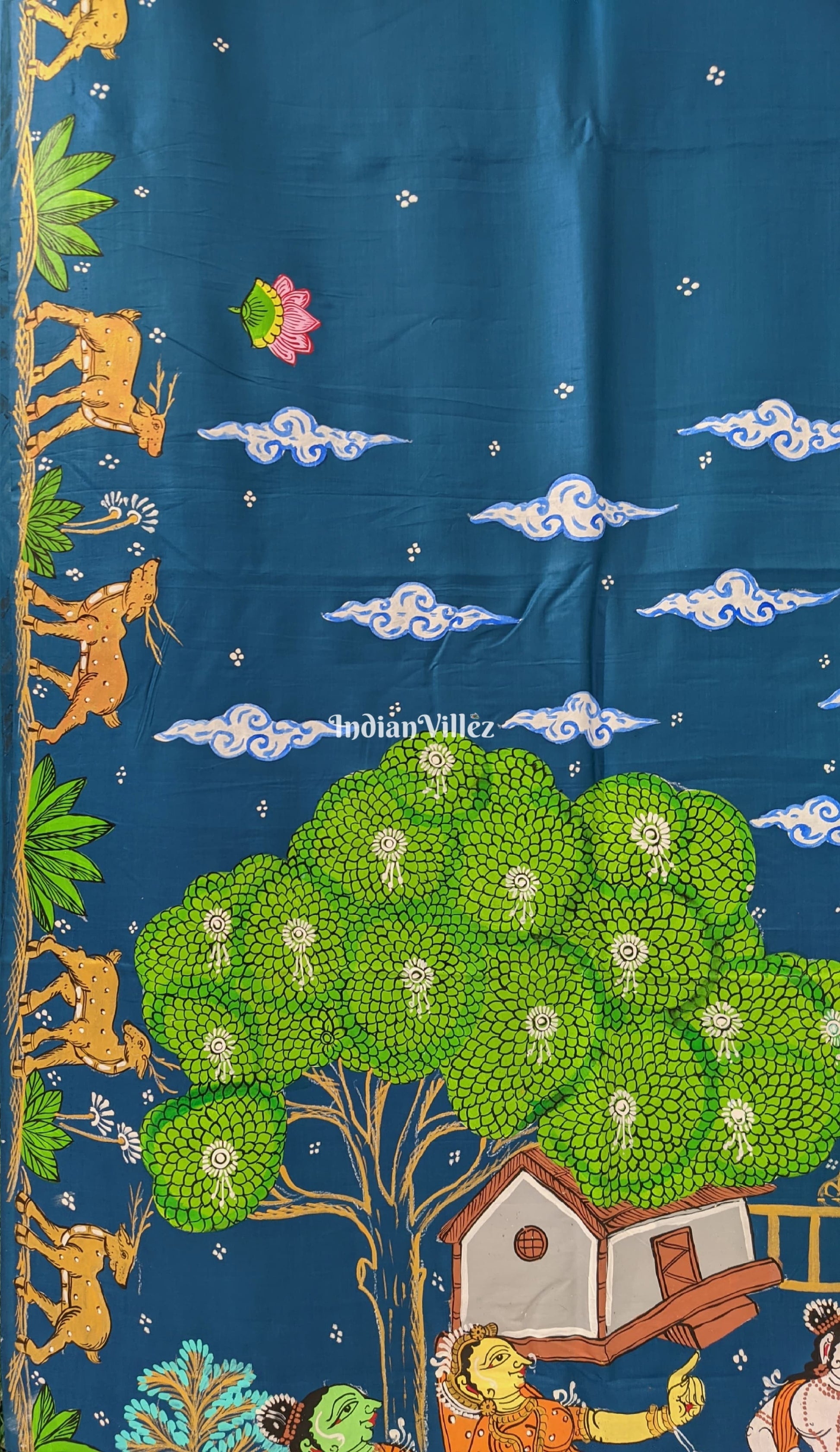 Sky Blue Ramayana Theme Pattachitra Silk Saree