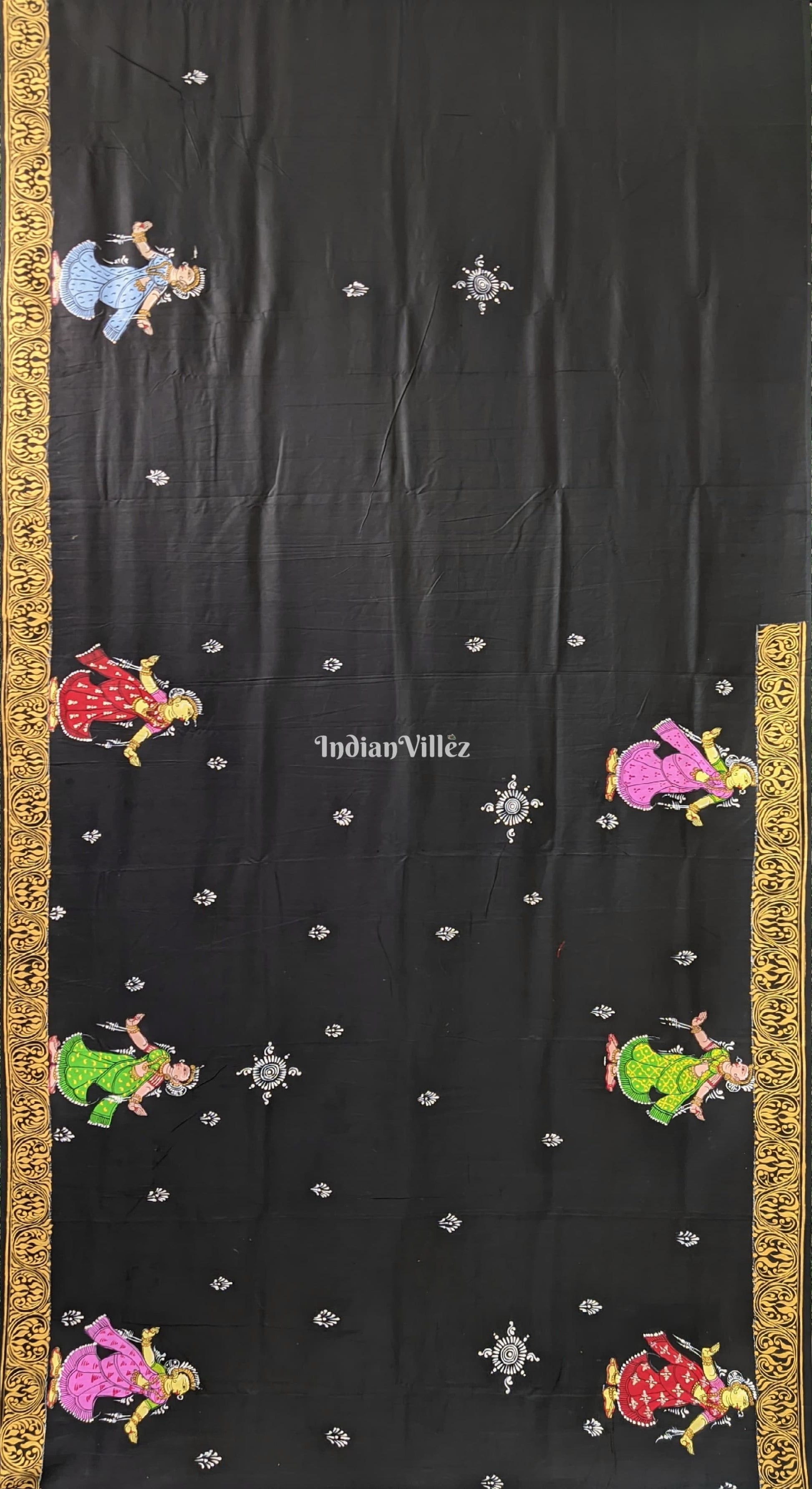 Black Ramayana Theme Pattachitra Silk Saree