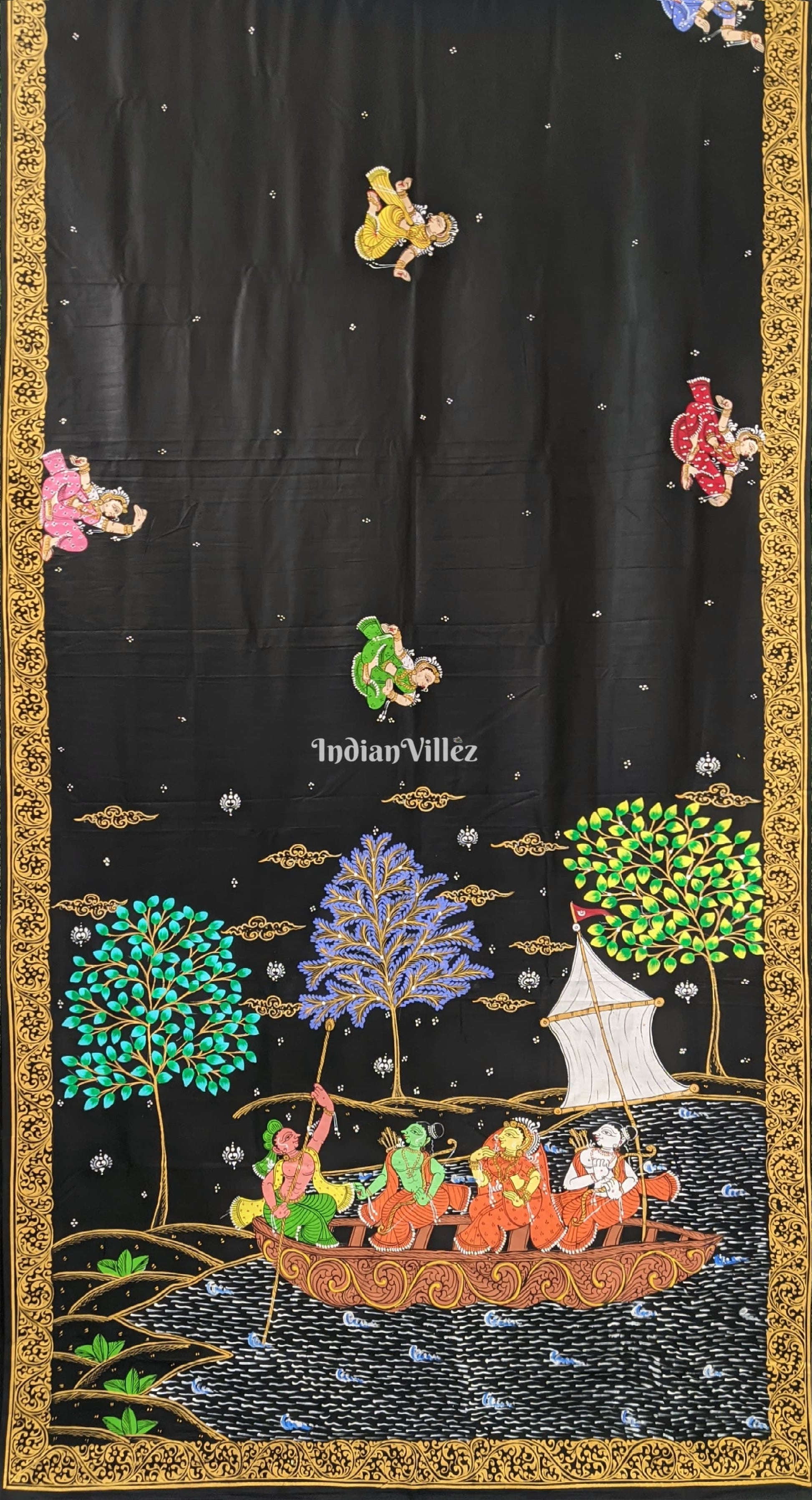 Black Ramayana Theme Pattachitra Silk Saree