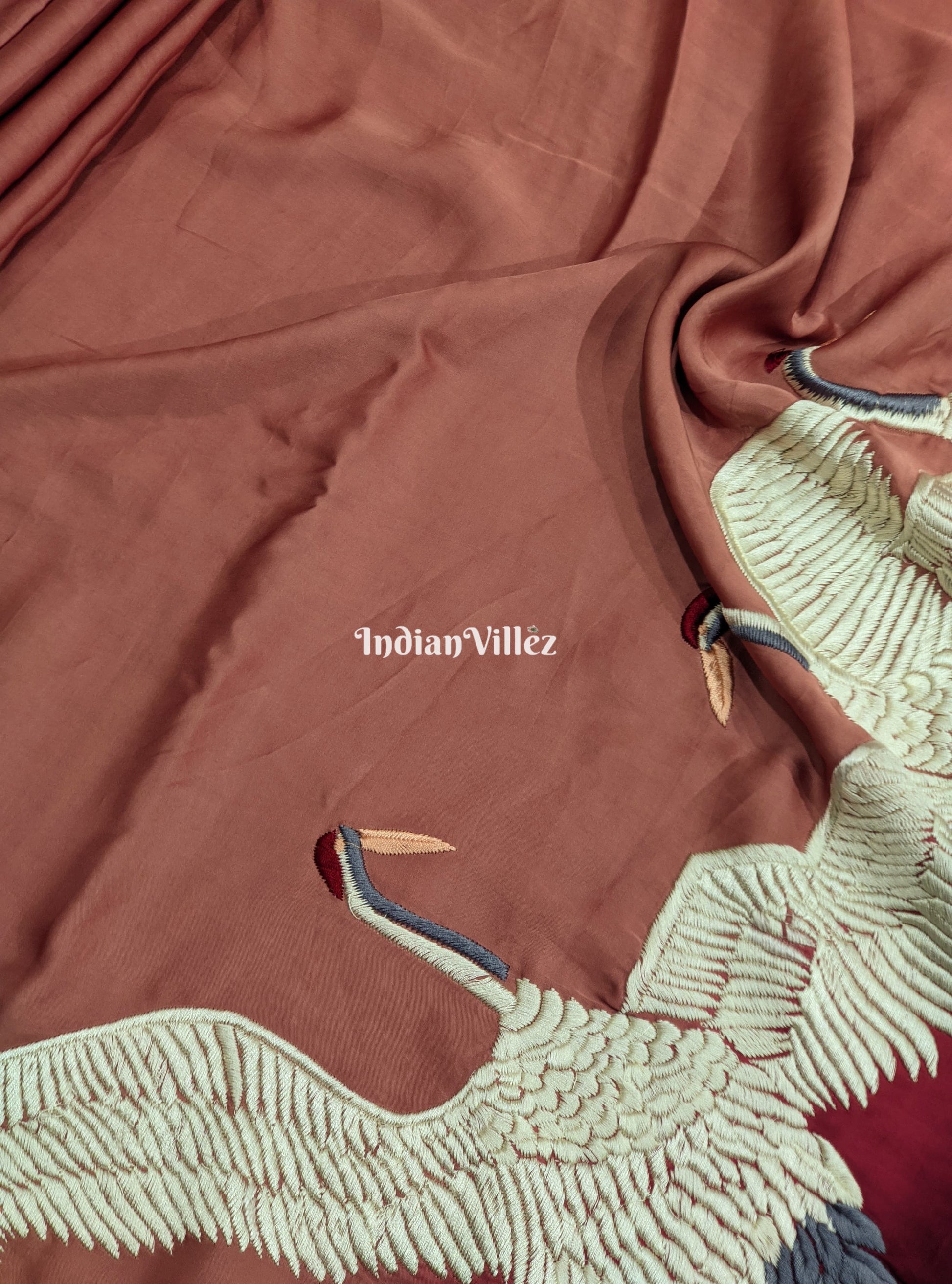 Wine Ombre Hand Embroidered Crepe Silk Saree