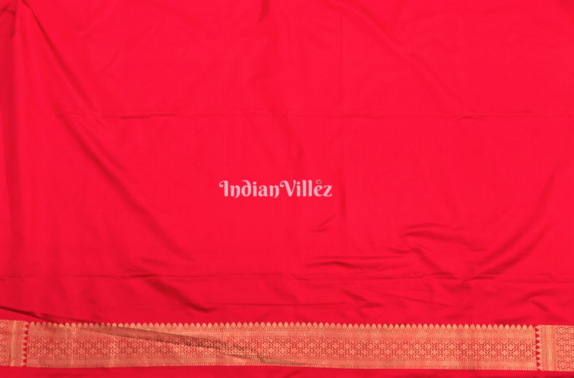 Red Banarasi Katan Saree with Golden Traditional Shikargah