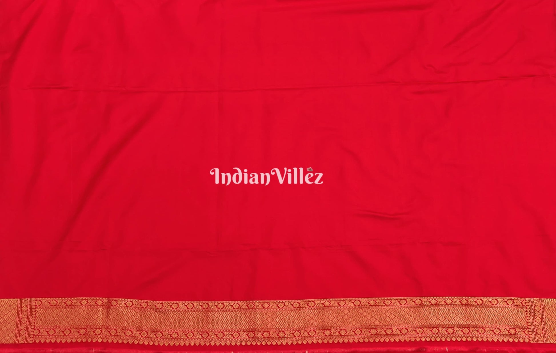 Red Banarasi Katan Saree with Golden Traditional Shikargah