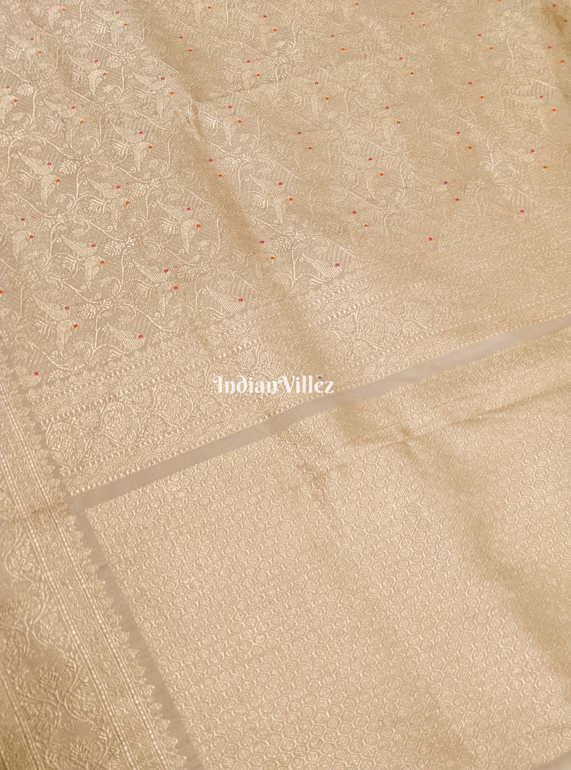 Off white Banarasi Katan Saree with Golden Design Motif