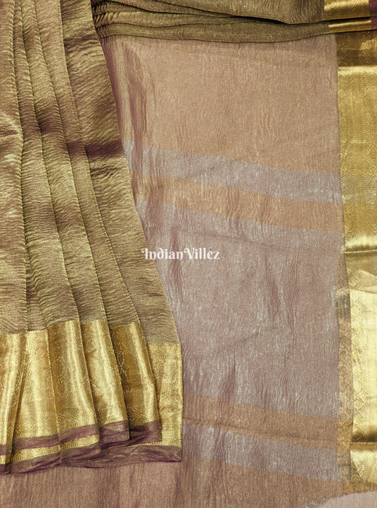 Wine Golden Zari Woven  Banarasi Tissue Saree