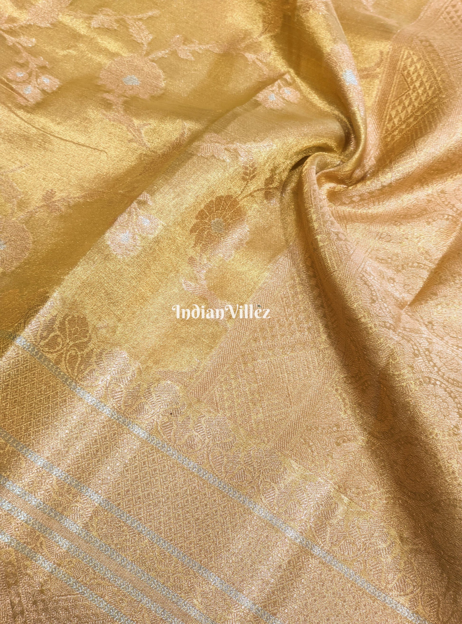 Lemon Golden Dual Tone Zari Woven  Banarasi Tissue Saree