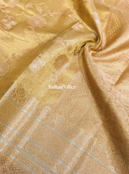 Lemon Golden Dual Tone Zari Woven  Banarasi Tissue Saree