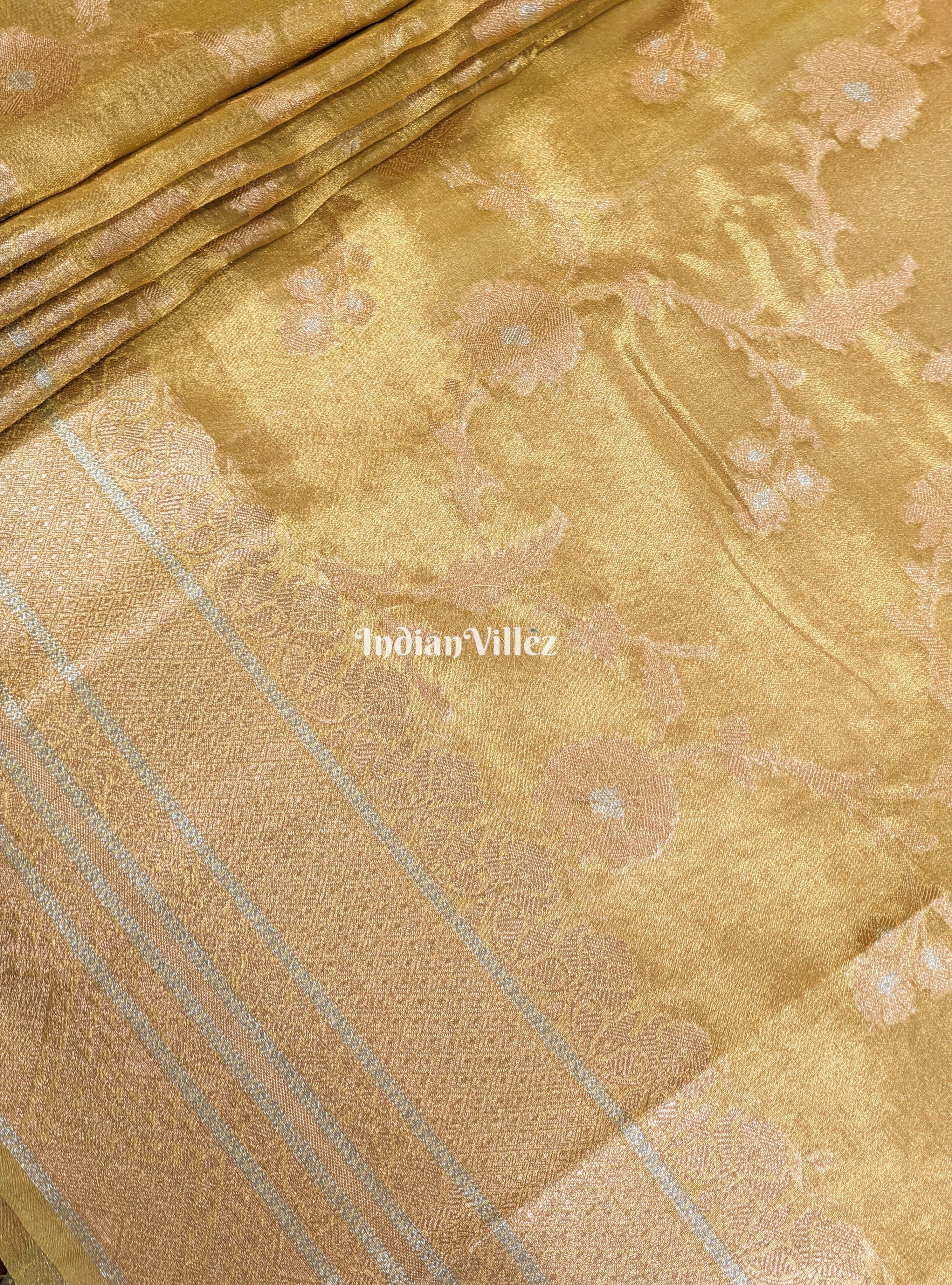 Lemon Golden Dual Tone Zari Woven  Banarasi Tissue Saree