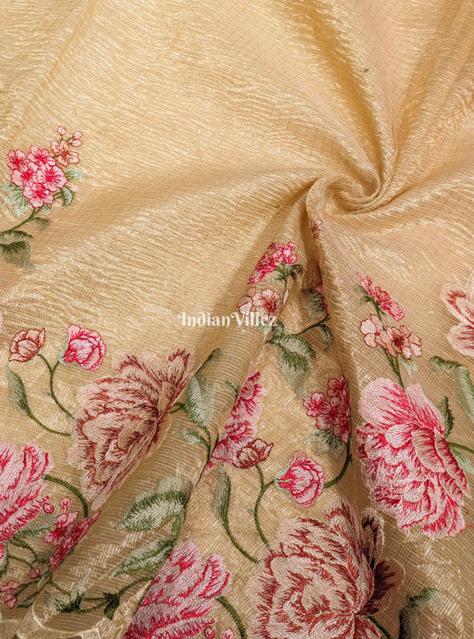 Golden Dual Tone Zari Woven  Banarasi Tissue Saree