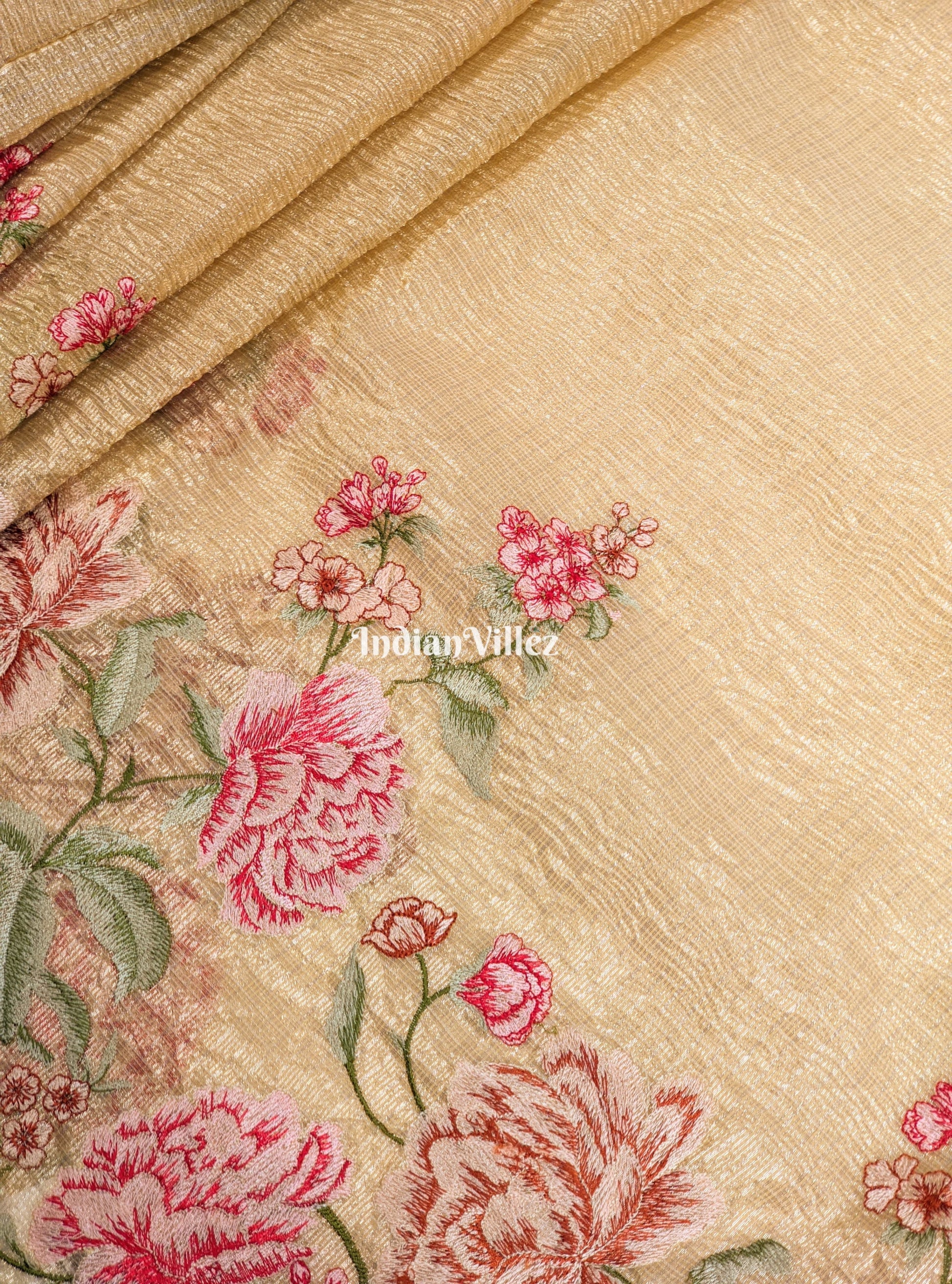 Golden Dual Tone Zari Woven  Banarasi Tissue Saree