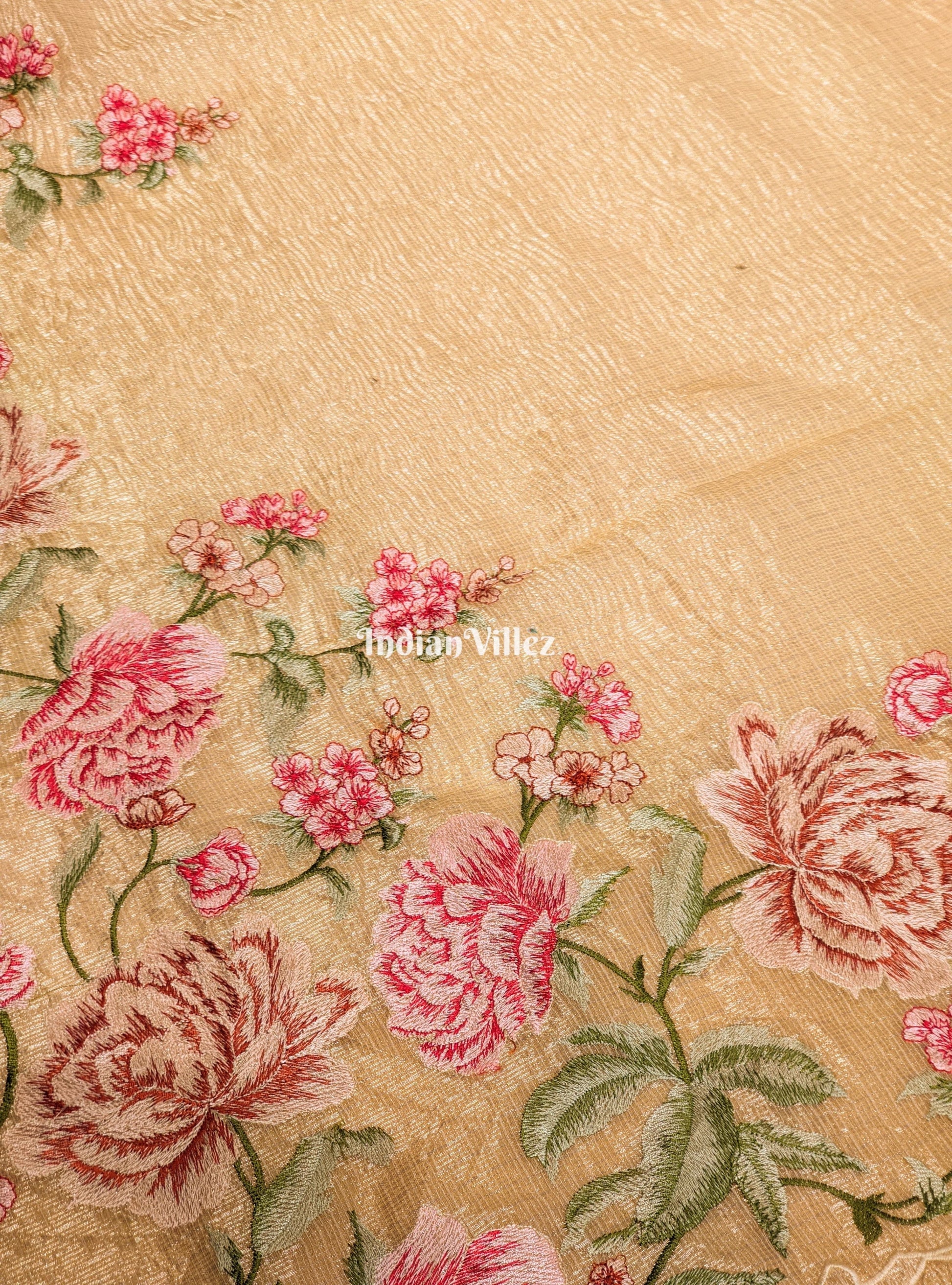 Golden Dual Tone Zari Woven  Banarasi Tissue Saree