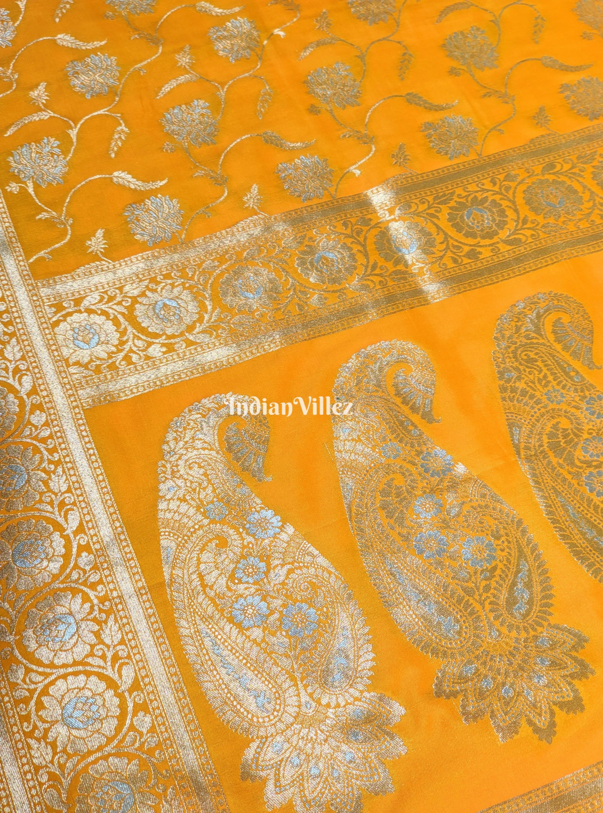 Yellow Floral Design Pure Banarasi Katan Saree