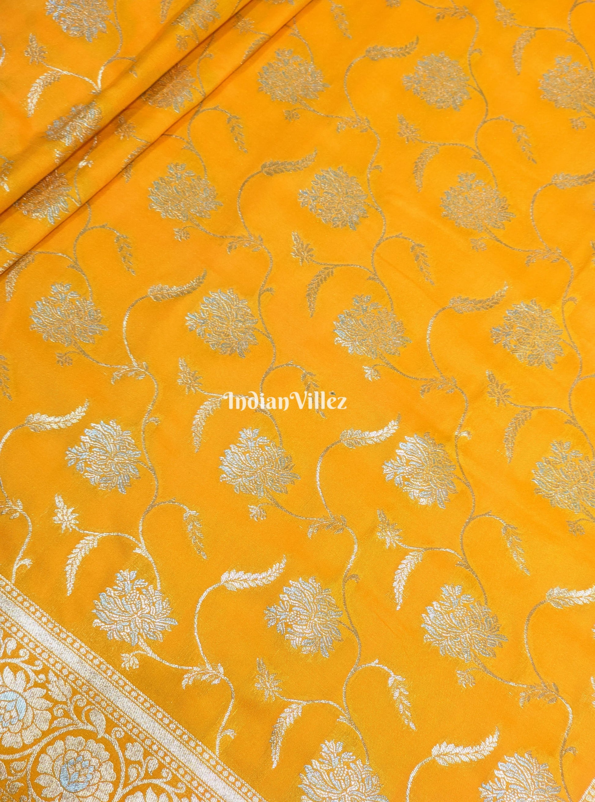 Yellow Floral Design Pure Banarasi Katan Saree