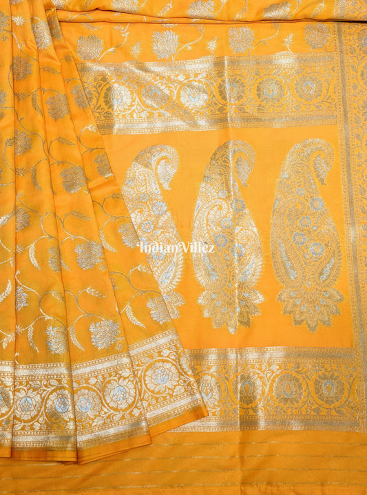 Yellow Floral Design Pure Banarasi Katan Saree