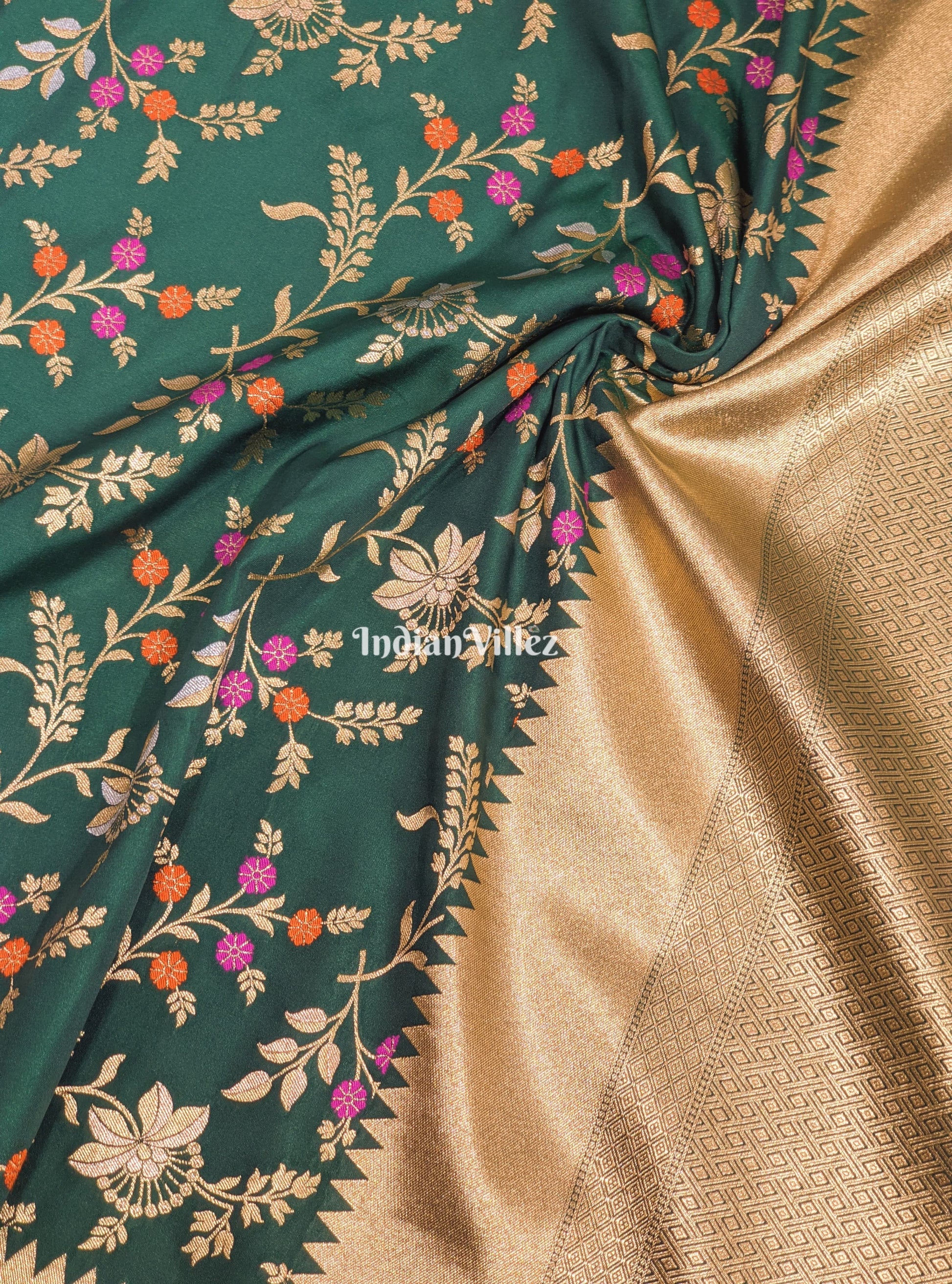 Green Color With Floral Design Banarasi Katan Saree