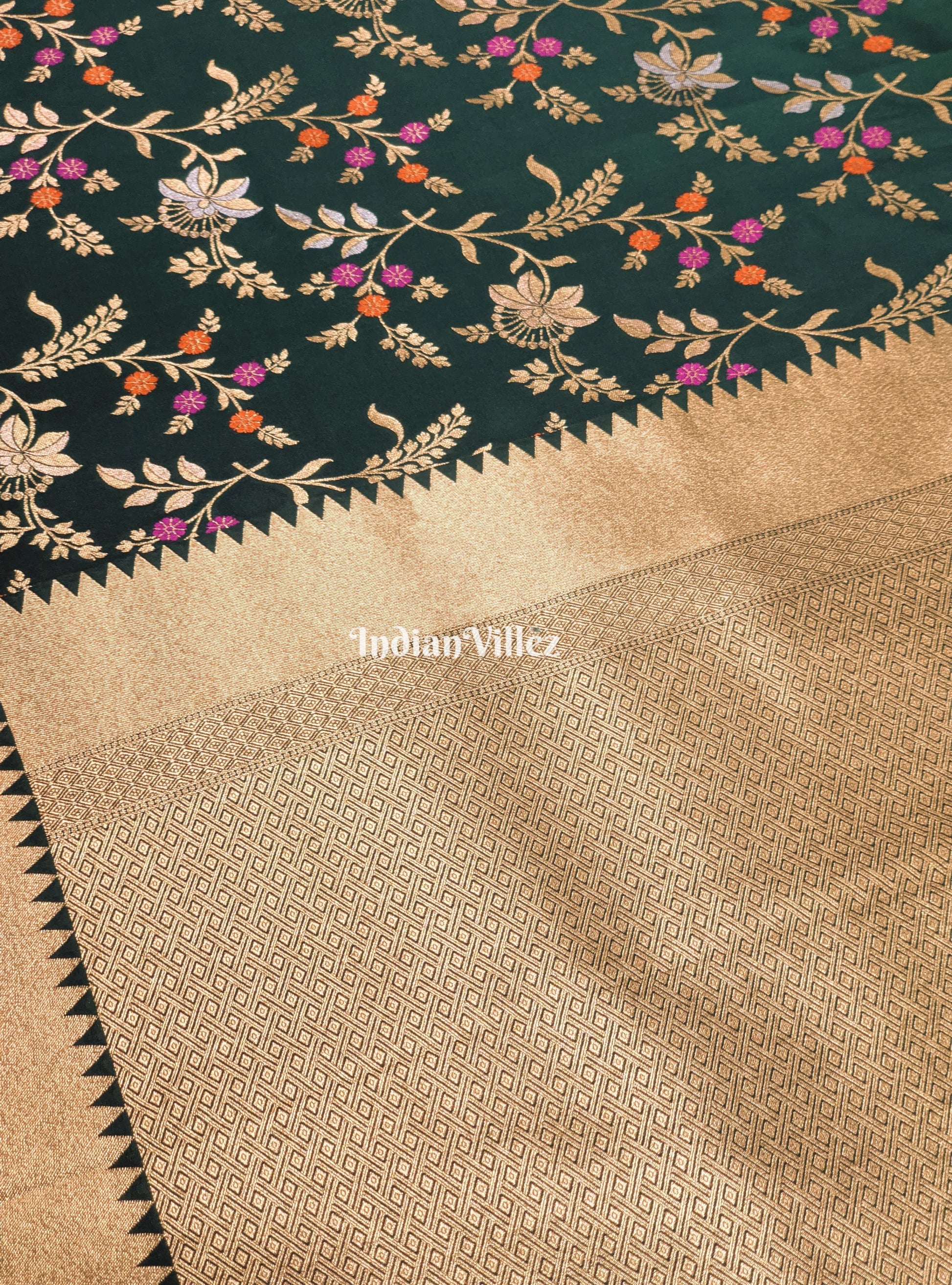 Green Color With Floral Design Banarasi Katan Saree