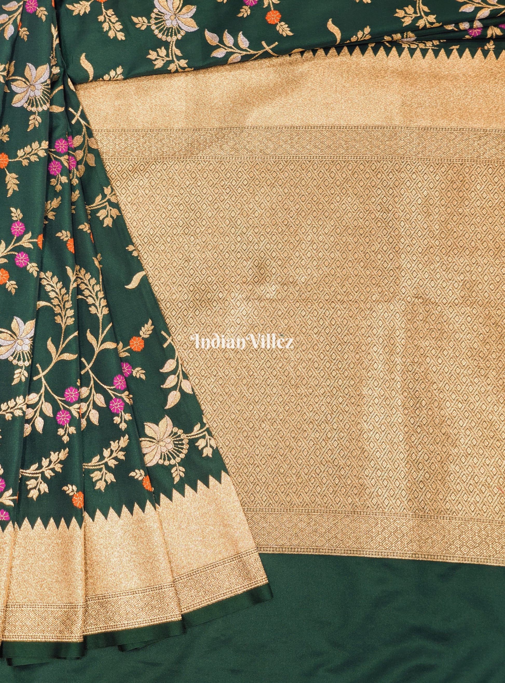 Green Color With Floral Design Banarasi Katan Saree